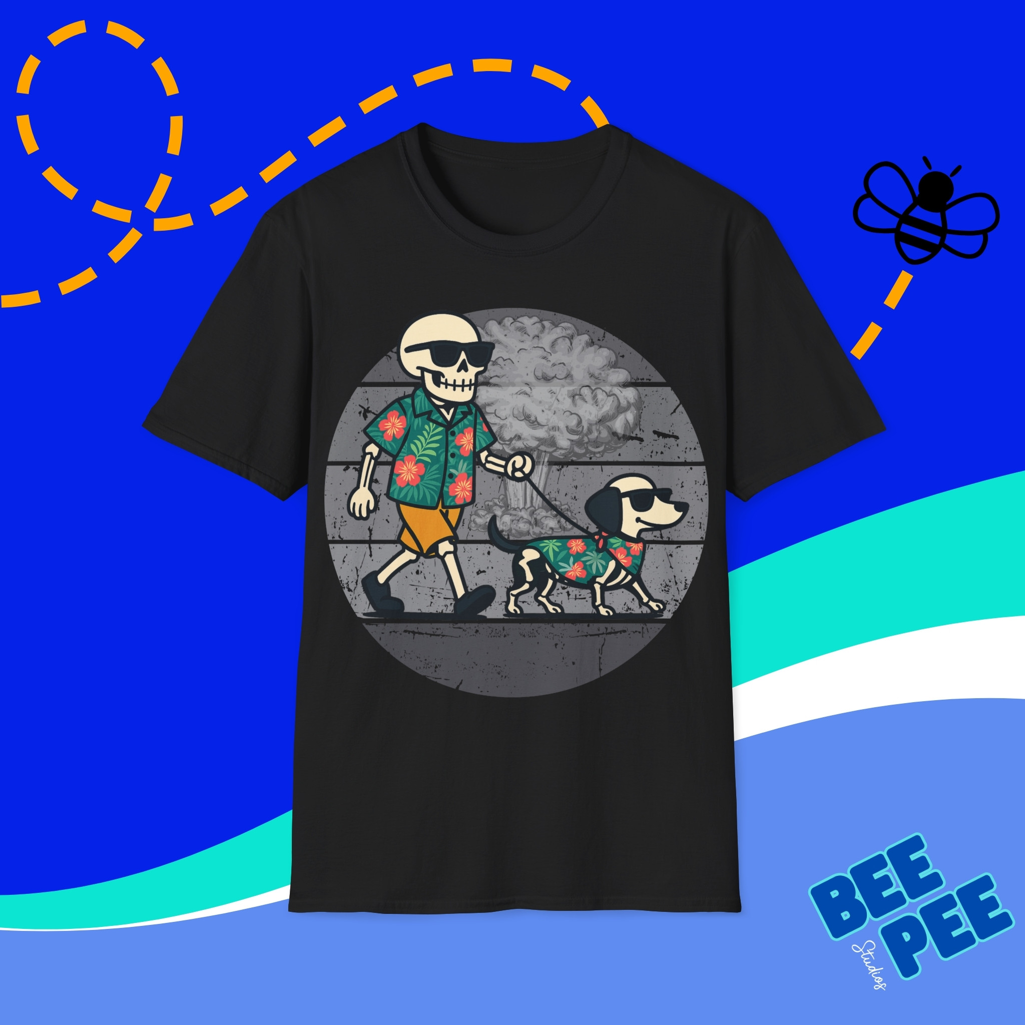 Chill Skeleton Dog Walker T-Shirt | Unisex Tee for Pet Lovers, Fun Graphic Shirt, Casual Wear, Gift Idea for Dog Owners