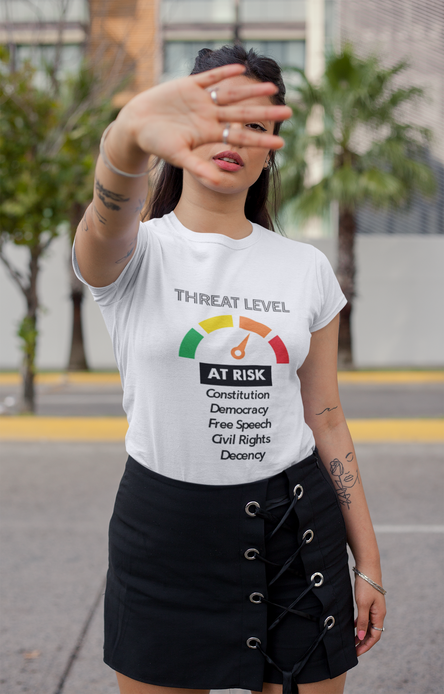 Threat Level Unisex T-Shirt - Stand Up for Democracy, Civil Rights Statement Tee, Gift for Activists, Political Awareness Apparel, [...] product thumbnail image