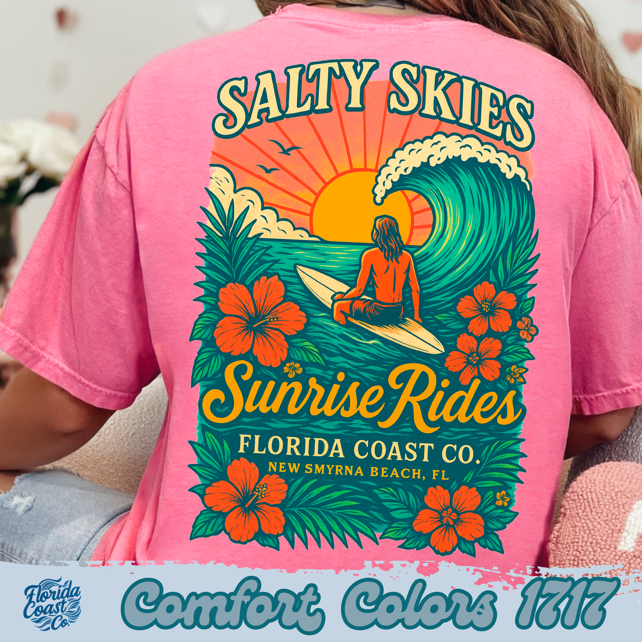 Florida T-Shirt | Salty Skies Sunrise Rides Comfort Colors Shirt | Coastal Surf Graphic Tee | Surfer T-Shirt | Unisex S-4XL Summer Shirt