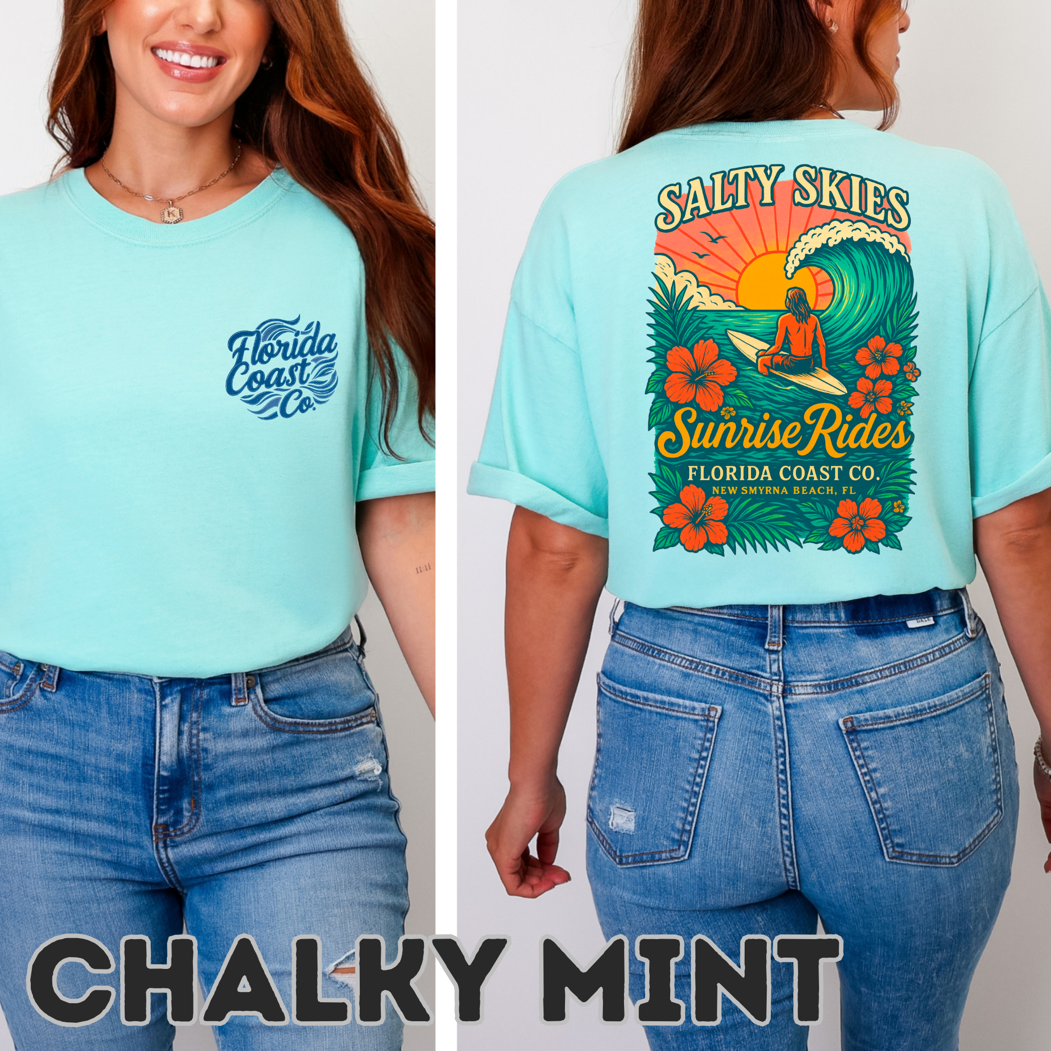 Florida T-Shirt | Salty Skies Sunrise Rides Comfort Colors Shirt | Coastal Surf Graphic Tee | Surfer T-Shirt | Unisex S-4XL Summer Shirt product thumbnail image