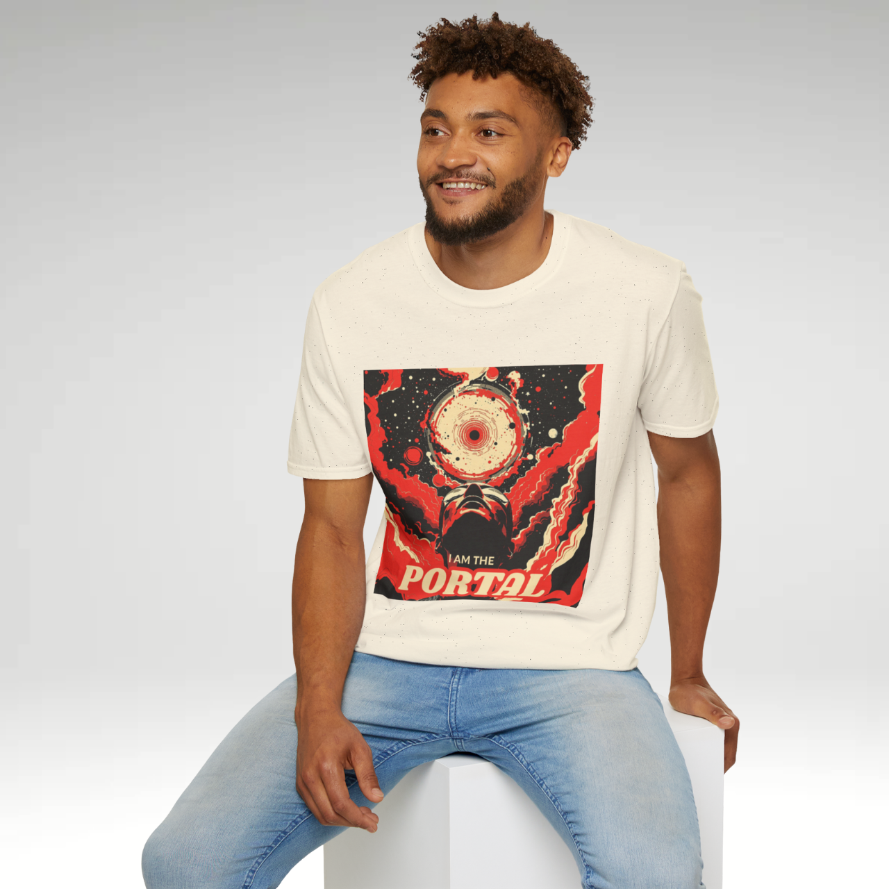 Portal Vibes Unisex Softstyle T-Shirt | Cosmic Graphic Tee for Space Lovers, Sci-Fi Fans, Gift for Birthdays, Parties, and Celebrations product thumbnail image