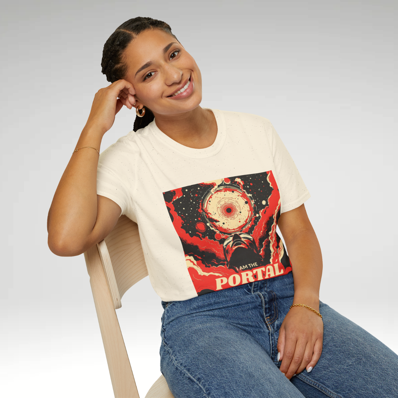 Portal Vibes Unisex Softstyle T-Shirt | Cosmic Graphic Tee for Space Lovers, Sci-Fi Fans, Gift for Birthdays, Parties, and Celebrations product thumbnail image