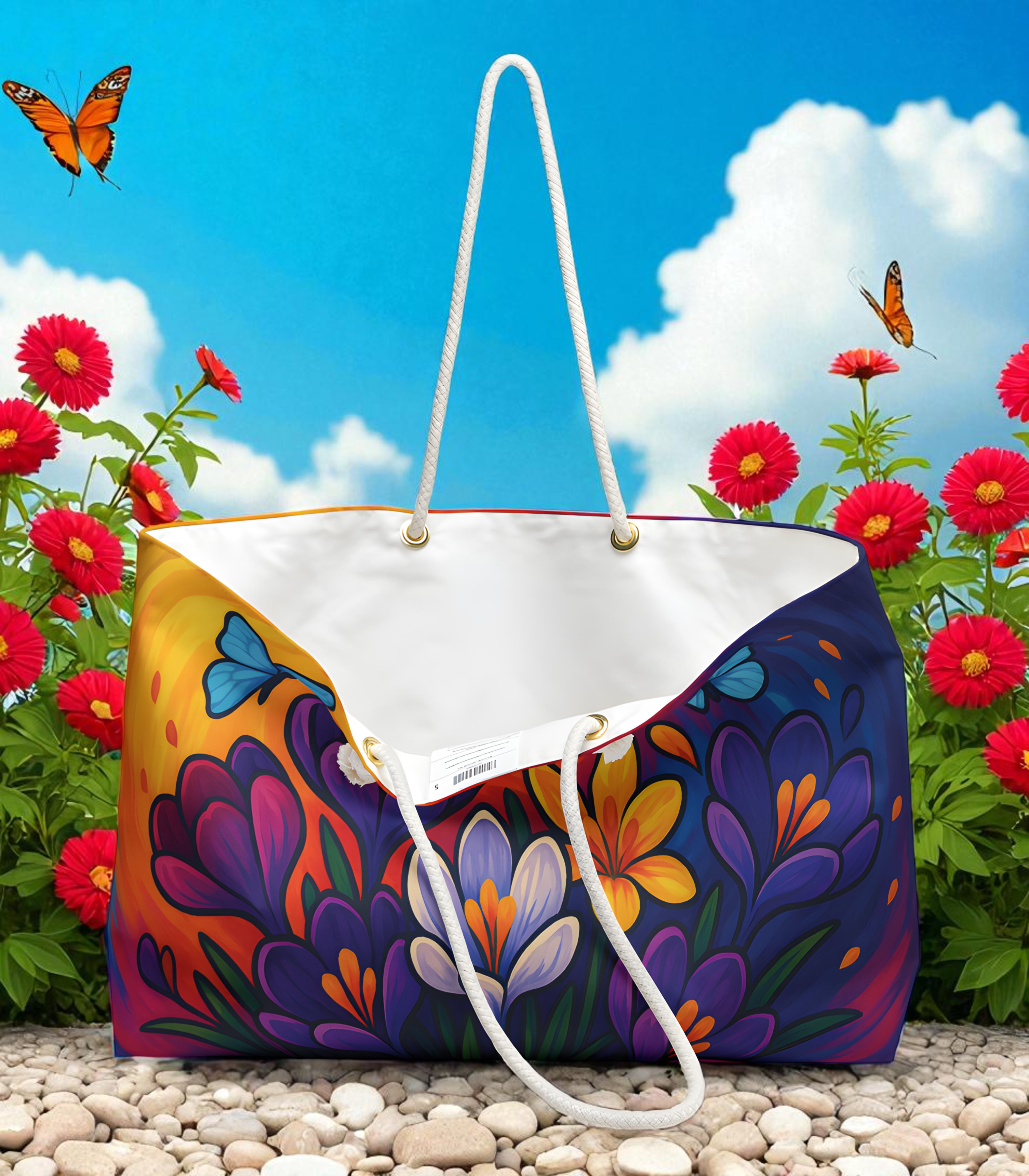 Vibrant Crocus & Butterfly Tote Bag – Front & Back Print product thumbnail image Vibrant Crocus & Butterfly Tote Bag – Front & Back Print product thumbnail image