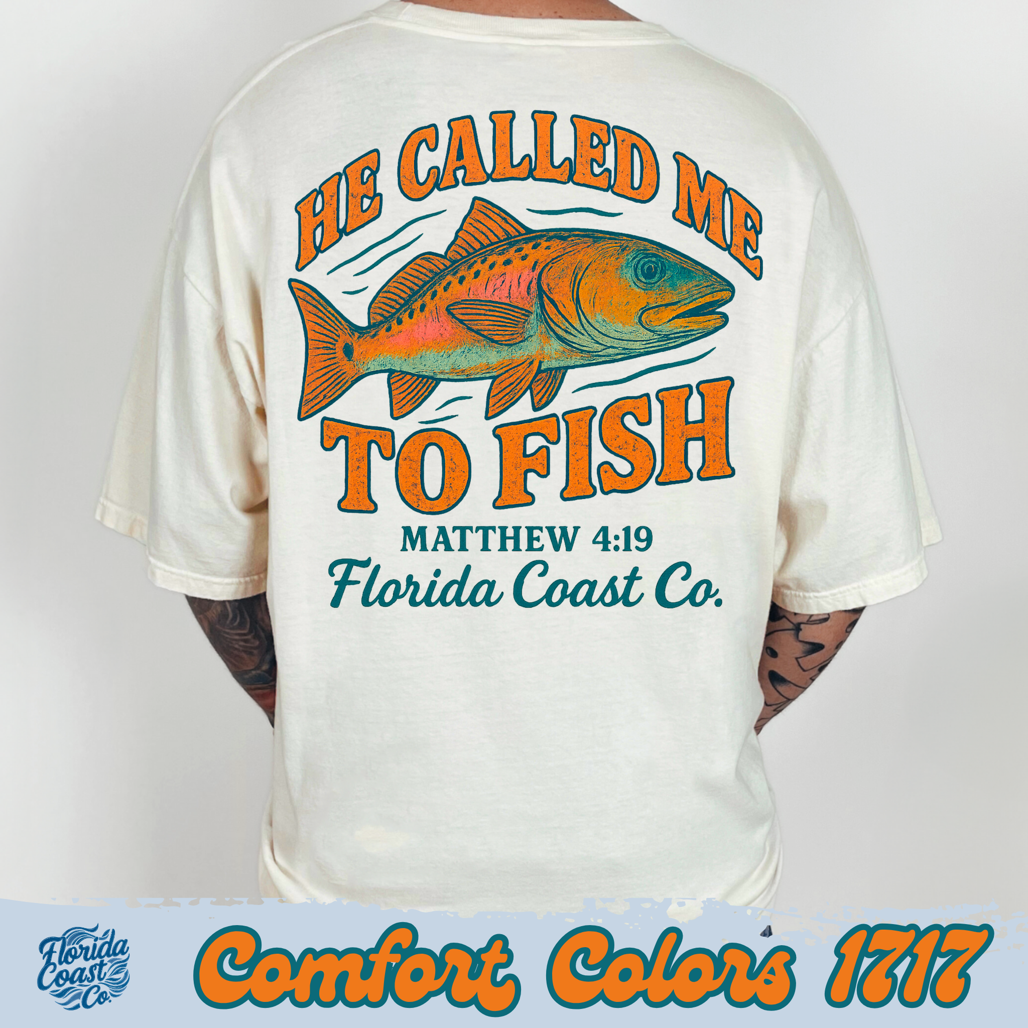 He Called Me to Fish Christian Shirt Matthew 4:19 | Redfish Fishing Tee | Comfort Colors 1717 | Florida Coast Co. | S–4XL