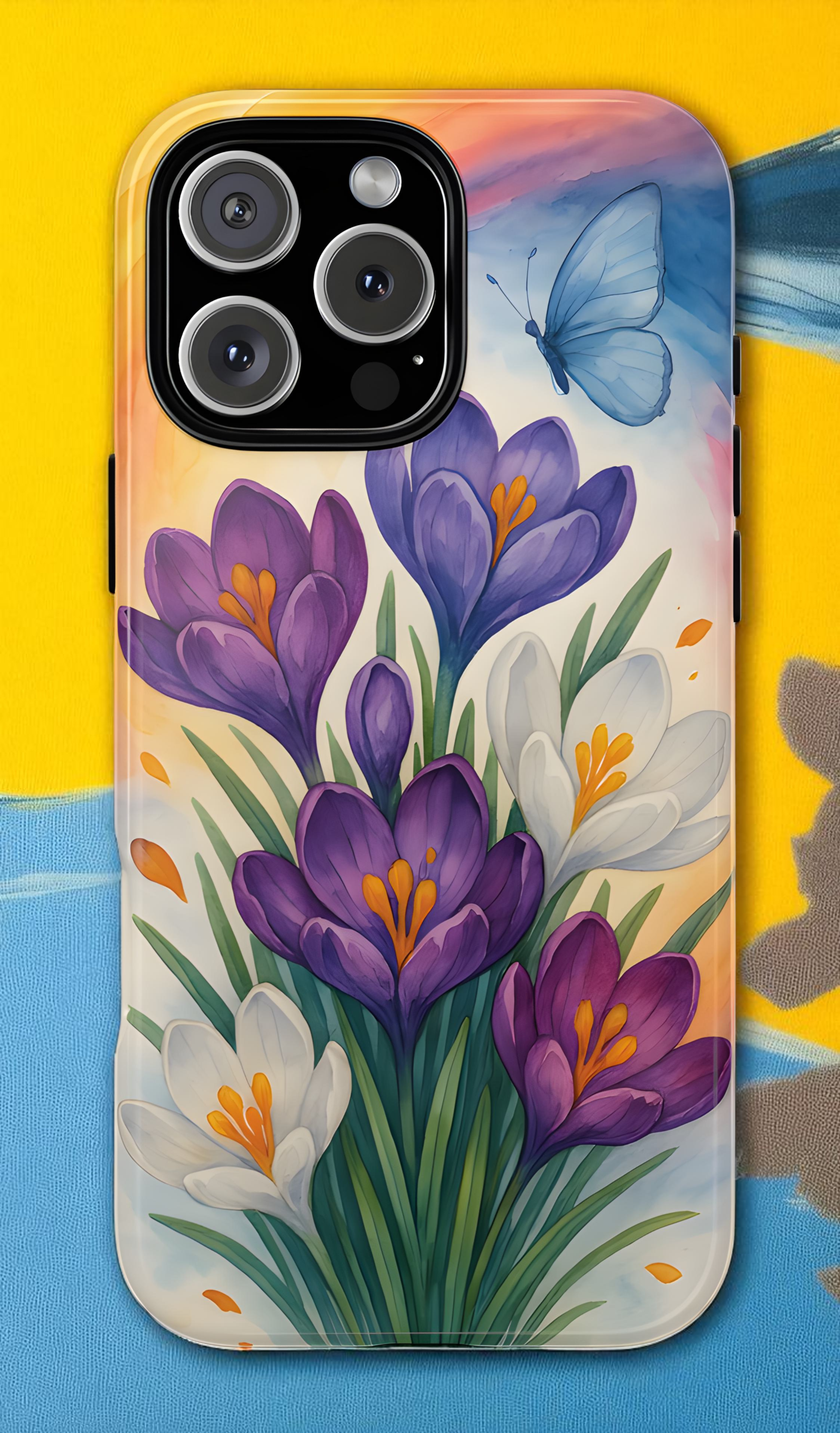 Floral Phone Case with Butterfly Design 