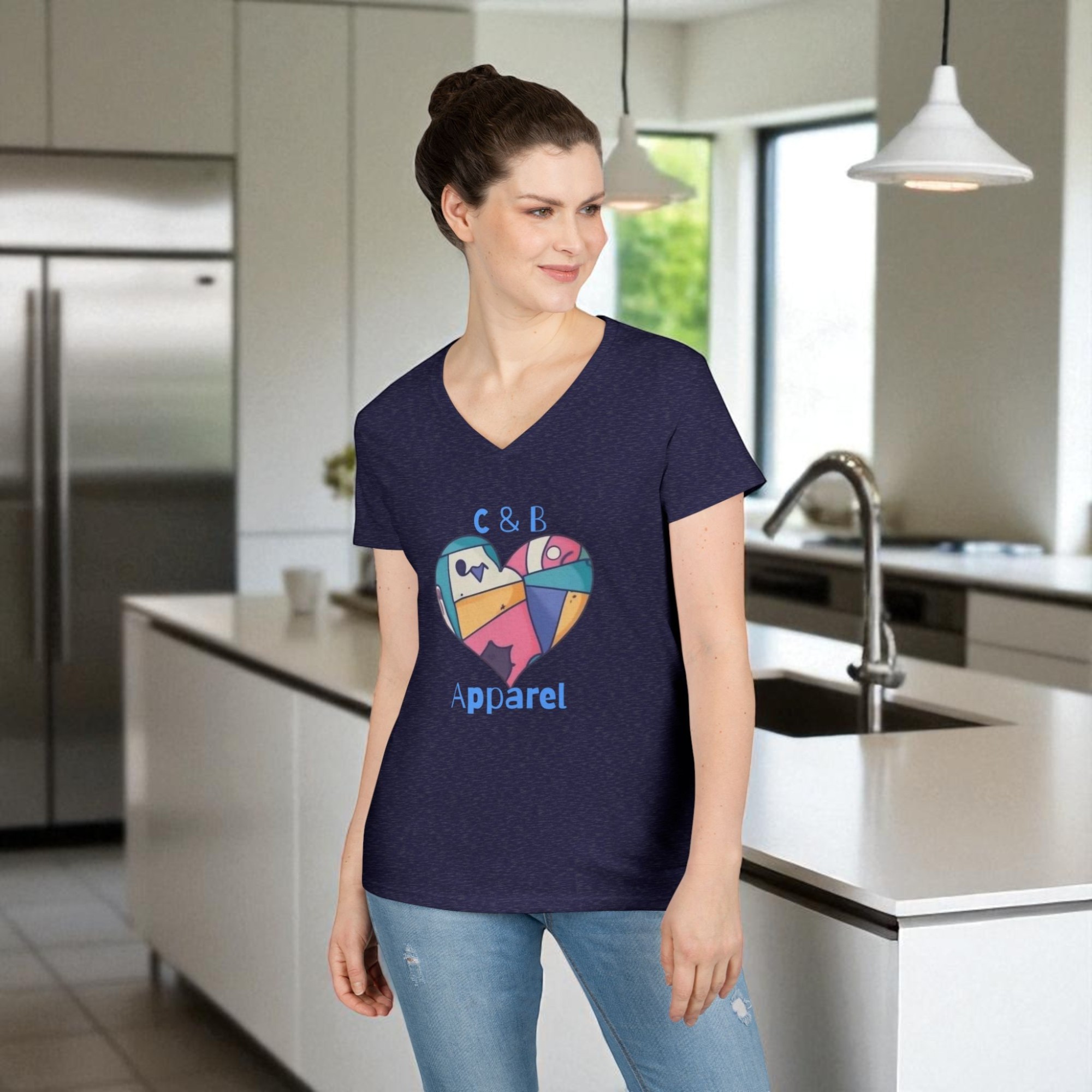 Colorful Heart V-Neck T-Shirt, Cute Women's Tee, Gifts for Her, Casual Summer Top, Personalized Apparel, Fun Graphic Tee product thumbnail image Colorful Heart V-Neck T-Shirt, Cute Women's Tee, Gifts for Her, Casual Summer Top, Personalized Apparel, Fun Graphic Tee product thumbnail image