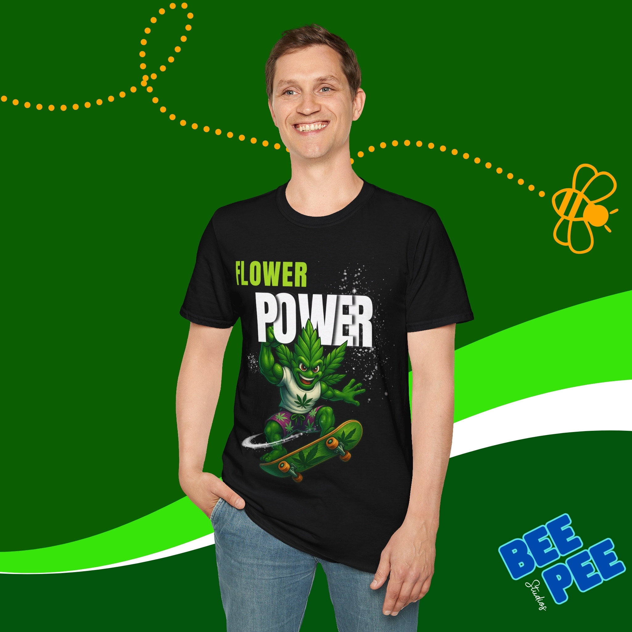 Graphic Cannabis Guy 'Flower Power' original design, Unisex T-Shirt product thumbnail image Graphic Cannabis Guy 'Flower Power' original design, Unisex T-Shirt product thumbnail image