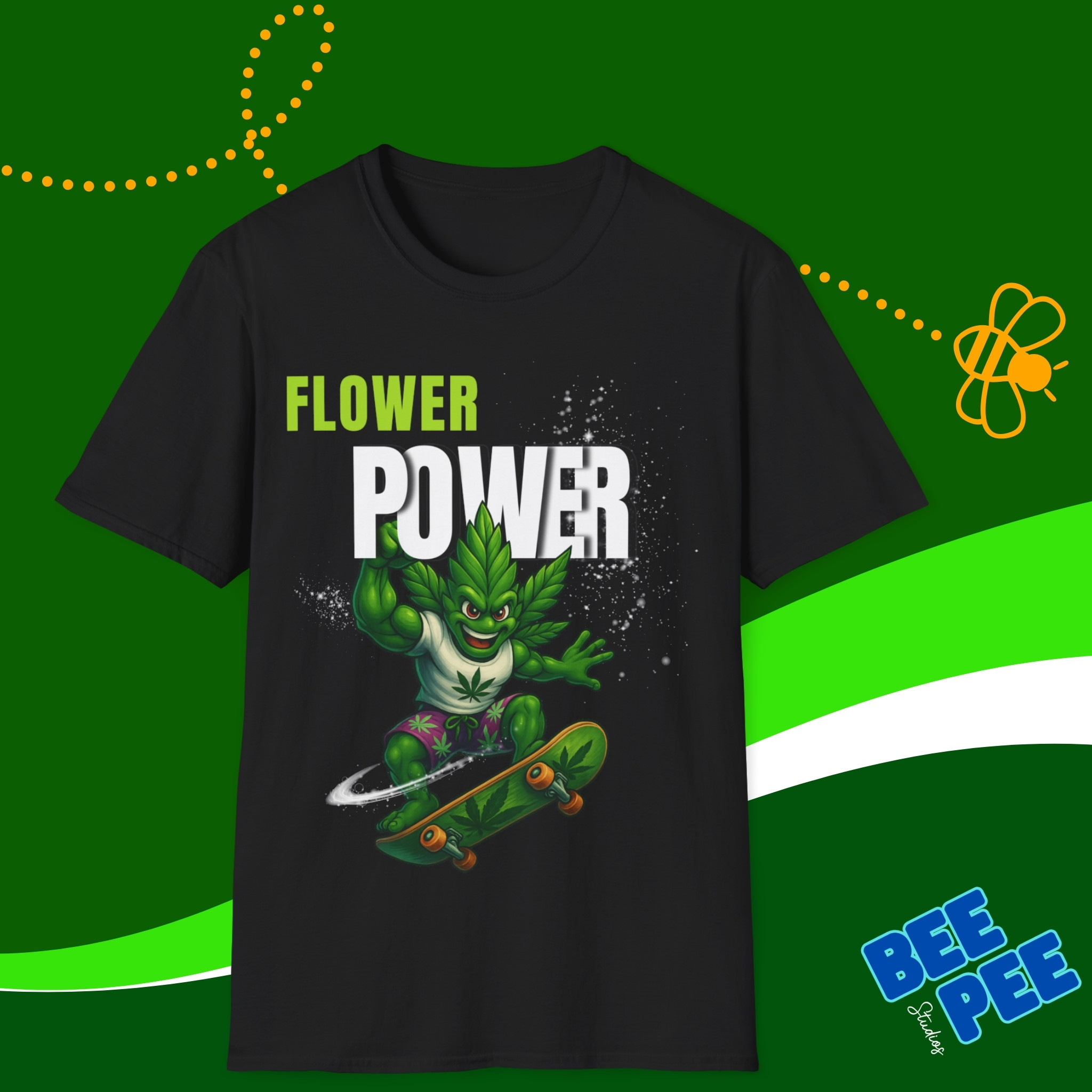 Graphic Cannabis Guy 'Flower Power' original design, Unisex T-Shirt