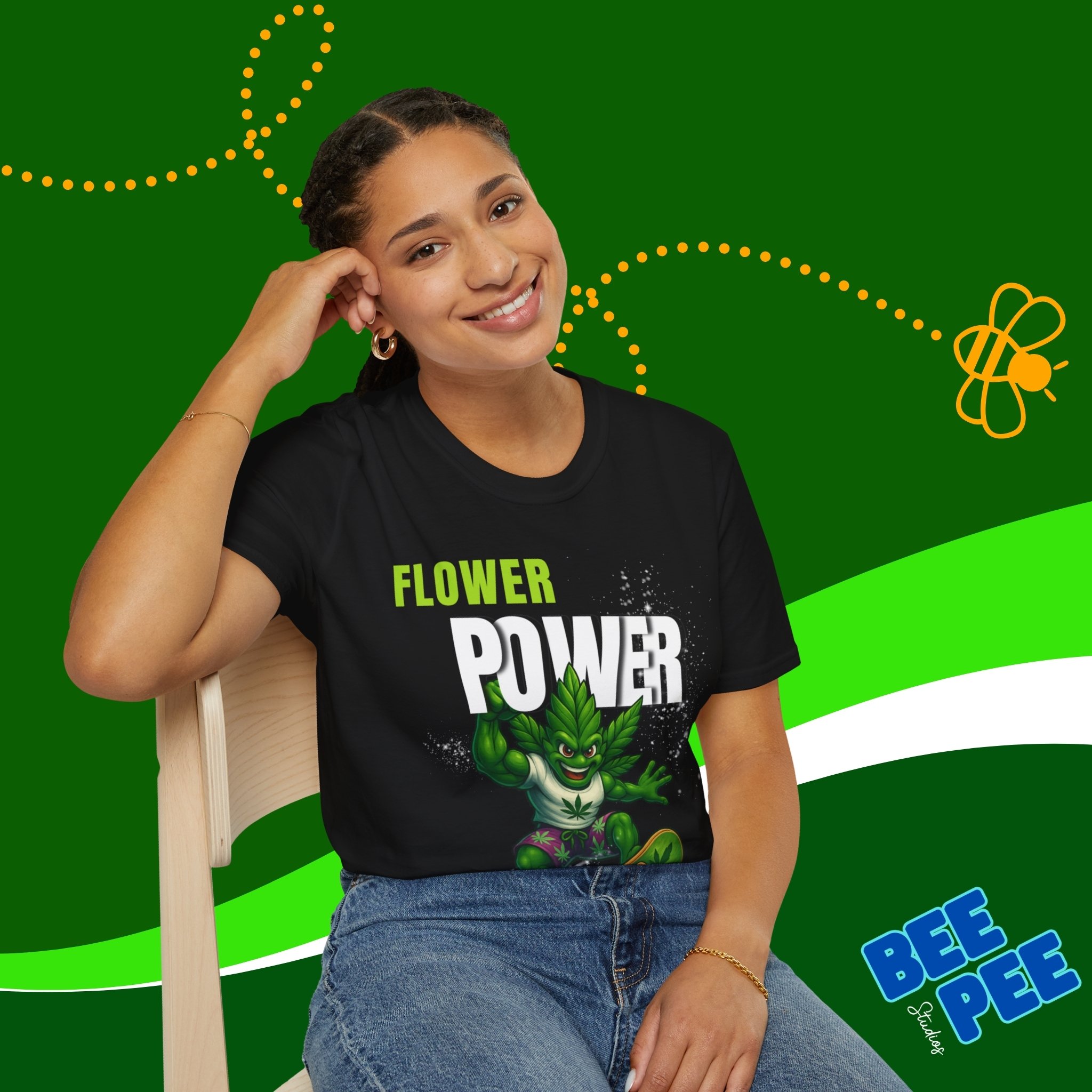 Graphic Cannabis Guy 'Flower Power' original design, Unisex T-Shirt product thumbnail image Graphic Cannabis Guy 'Flower Power' original design, Unisex T-Shirt product thumbnail image