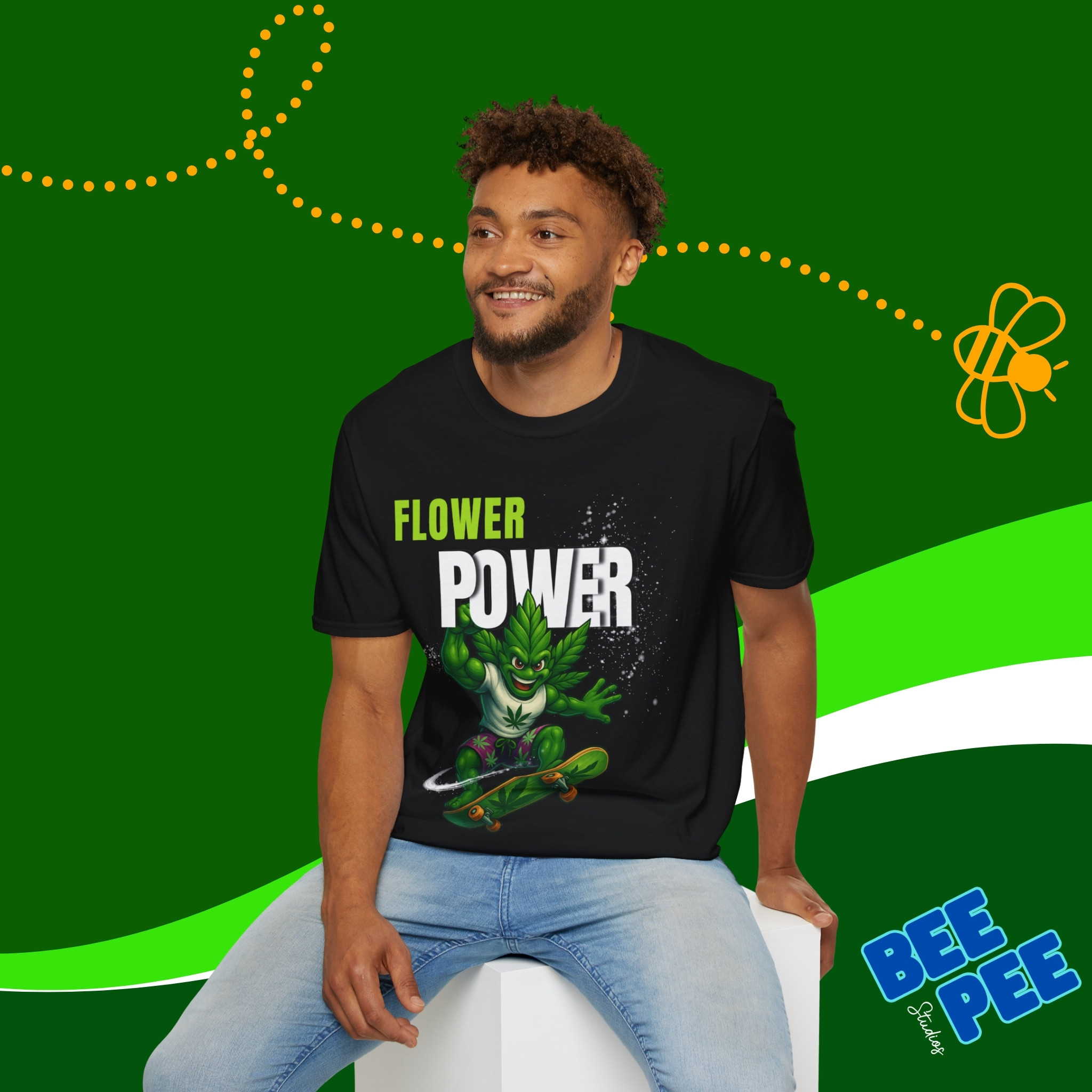 Graphic Cannabis Guy 'Flower Power' original design, Unisex T-Shirt product thumbnail image Graphic Cannabis Guy 'Flower Power' original design, Unisex T-Shirt product thumbnail image
