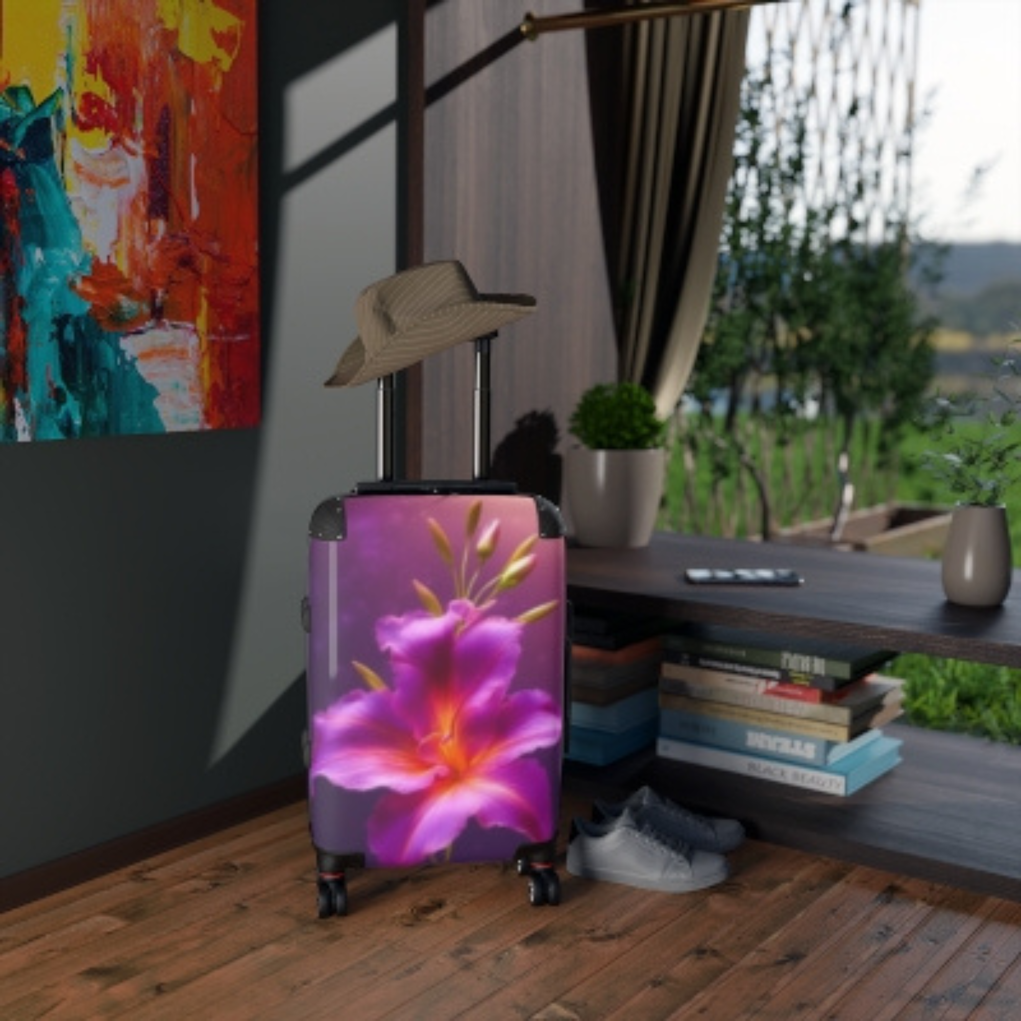 Purple Lily Floral Suitcase Elegant Hard Shell Rolling Luggage for Women | Carry-On TSA Approved Travel Bag | Vibrant Botanical Design product thumbnail image Purple Lily Floral Suitcase Elegant Hard Shell Rolling Luggage for Women | Carry-On TSA Approved Travel Bag | Vibrant Botanical Design product thumbnail image