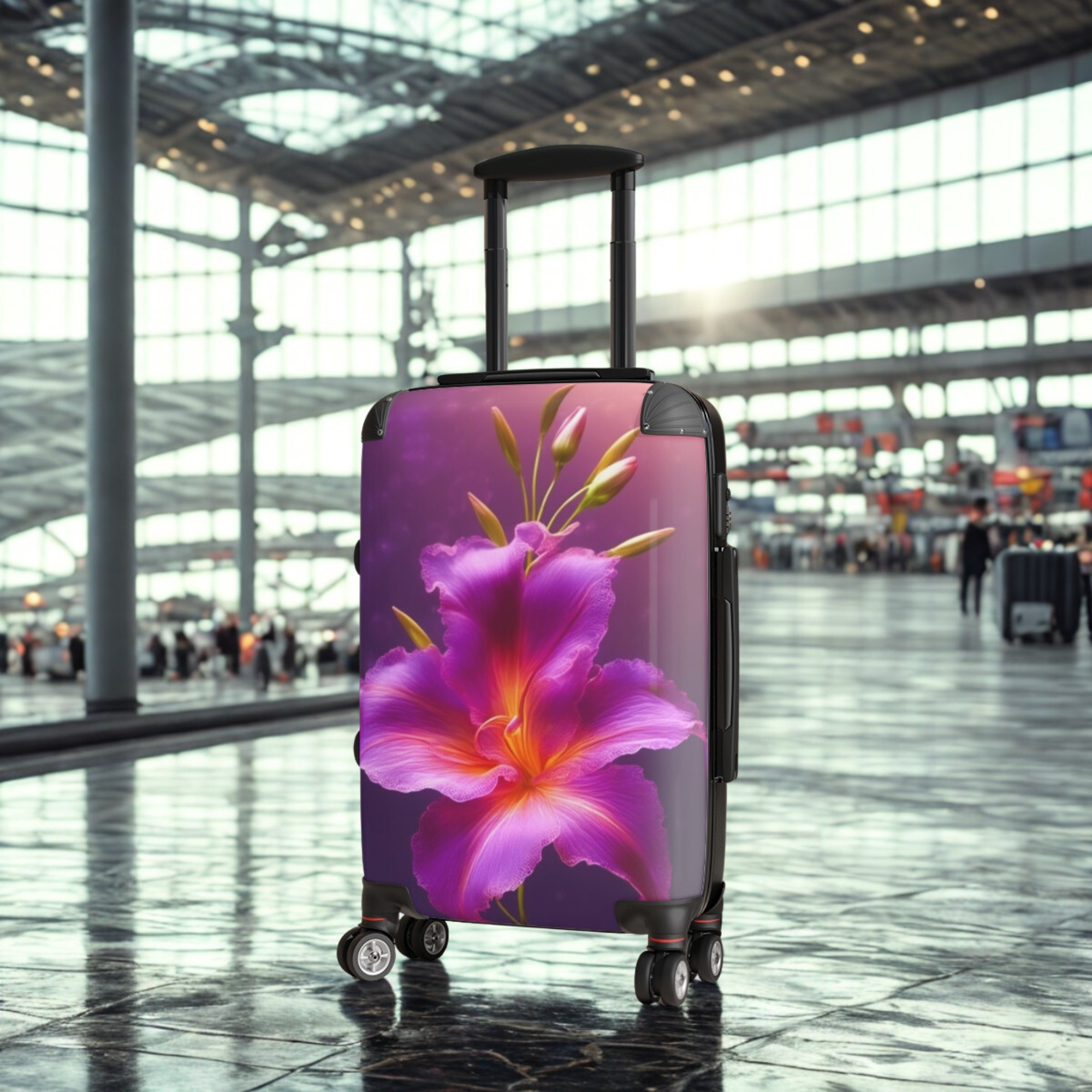 Purple Lily Floral Suitcase Elegant Hard Shell Rolling Luggage for Women | Carry-On TSA Approved Travel Bag | Vibrant Botanical Design product thumbnail image Purple Lily Floral Suitcase Elegant Hard Shell Rolling Luggage for Women | Carry-On TSA Approved Travel Bag | Vibrant Botanical Design product thumbnail image