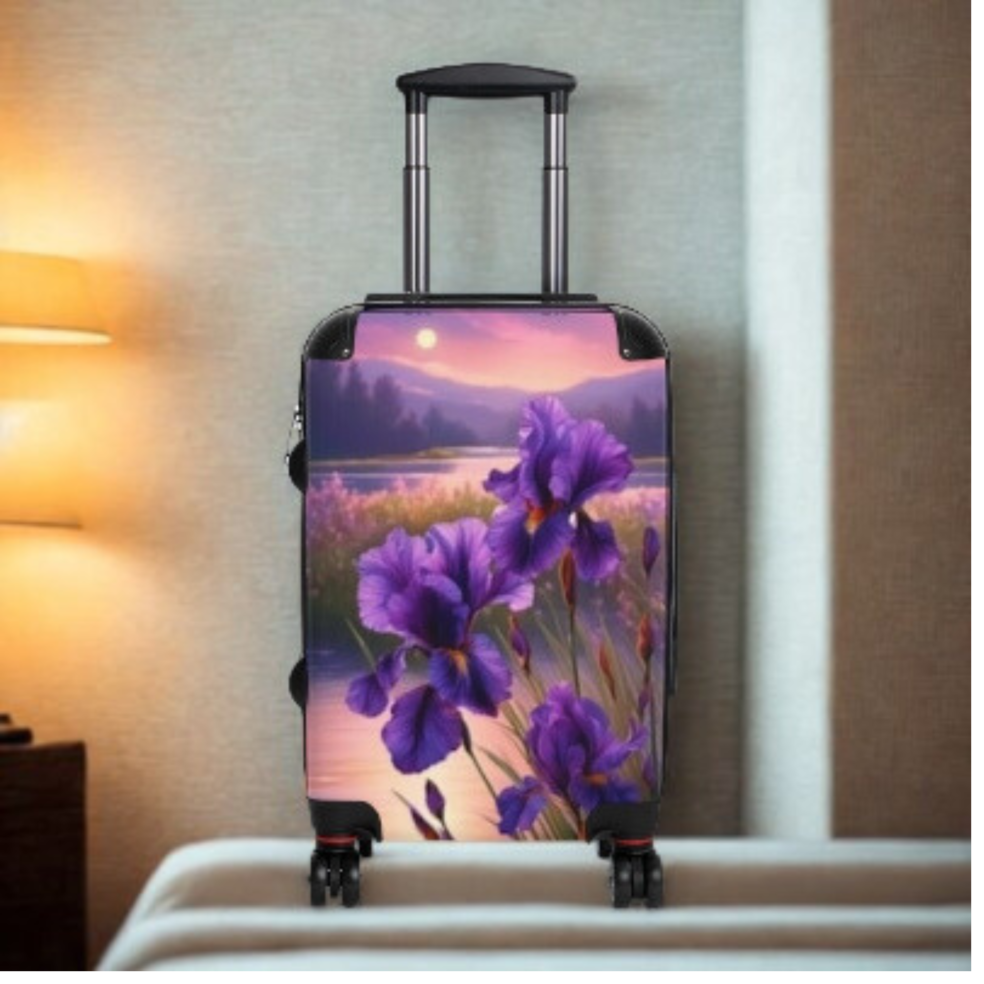 Purple Iris Floral Suitcase Elegant Hard Shell Rolling Luggage | Scenic Flower Landscape Carry On | TSA Approved Travel Gift for Her product thumbnail image Purple Iris Floral Suitcase Elegant Hard Shell Rolling Luggage | Scenic Flower Landscape Carry On | TSA Approved Travel Gift for Her product thumbnail image