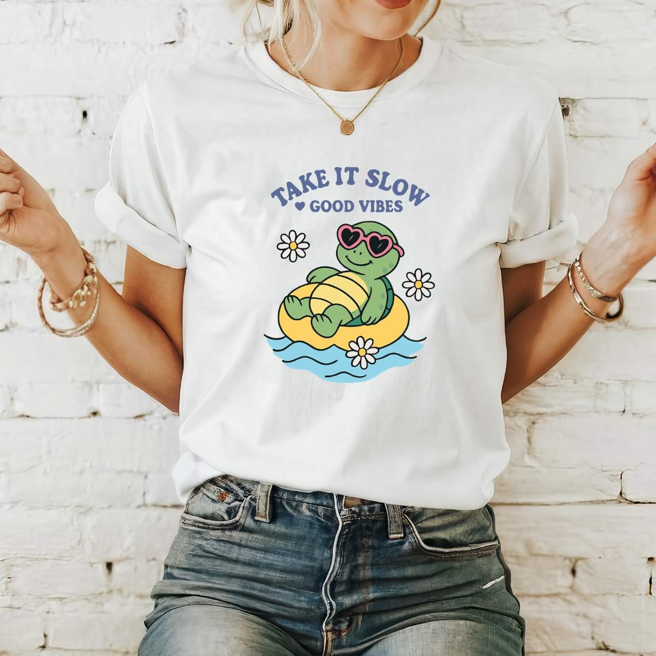 Unisex Softstyle T-Shirt with Turtle Design | Take It Slow, Good Vibes | Perfect for Summer, Casual Outings, Beach Days, Relaxation, Gift