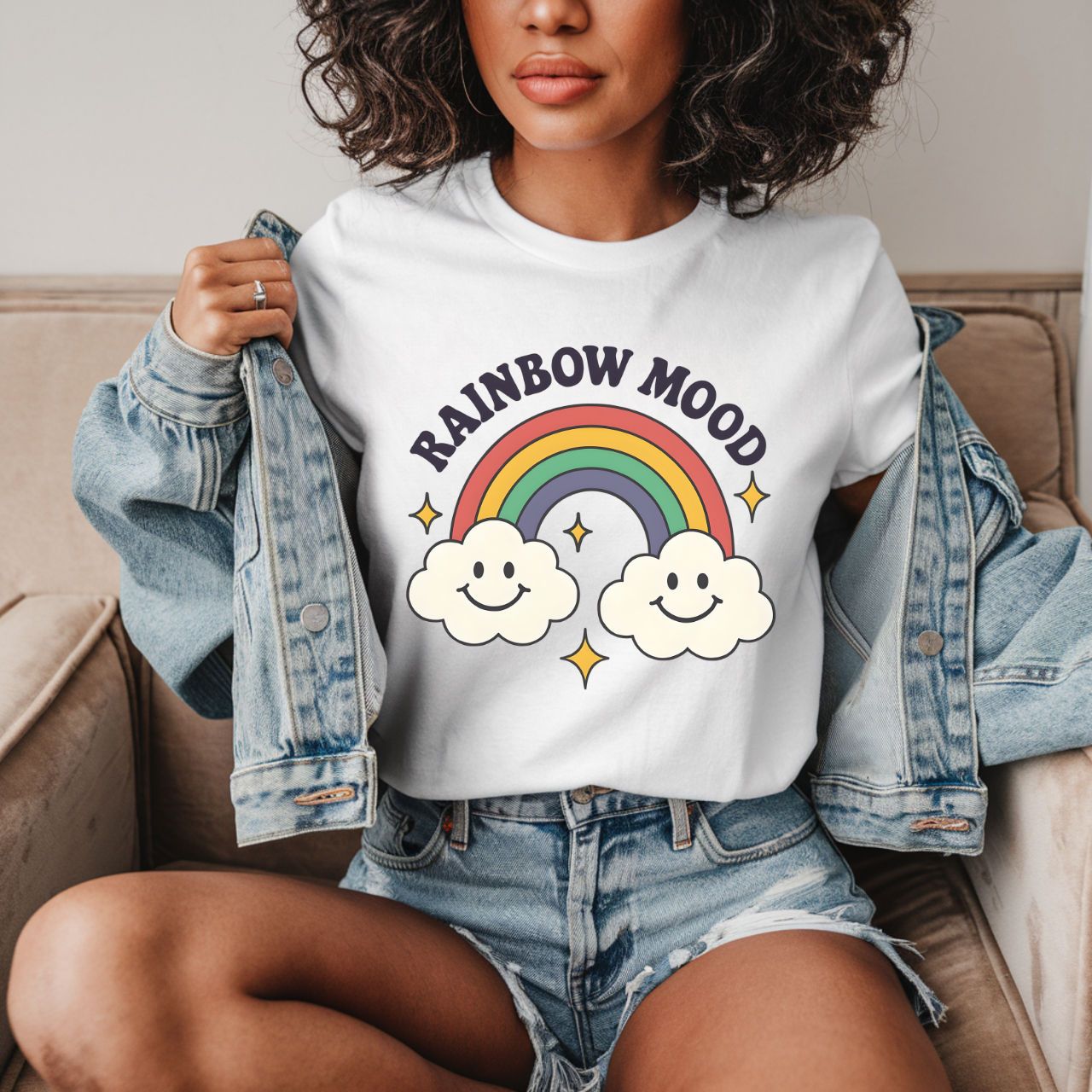 Rainbow Mood Unisex Softstyle T-Shirt | Cute Cloud Graphic Tee, Casual Wear, Gifts for Friends, Summer Vibes, Positive Energy product thumbnail image Rainbow Mood Unisex Softstyle T-Shirt | Cute Cloud Graphic Tee, Casual Wear, Gifts for Friends, Summer Vibes, Positive Energy product thumbnail image
