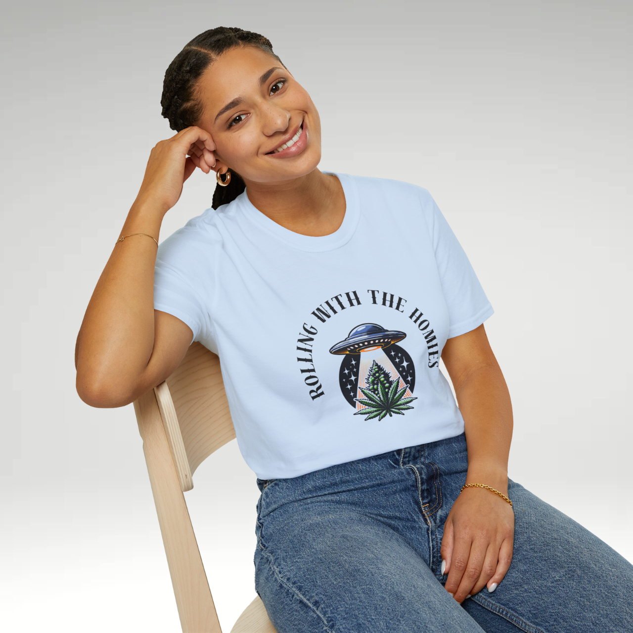 Unisex UFO Graphic Tee - Rolling with the Homies T-Shirt, Funny Alien Shirt, Gift for Friends, Casual Wear, Summer Style product thumbnail image