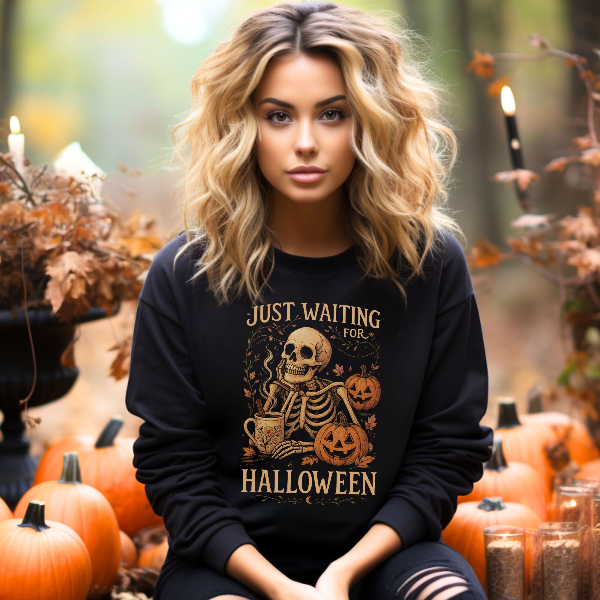 Waiting for Halloween Skeleton Sweatshirt product thumbnail image