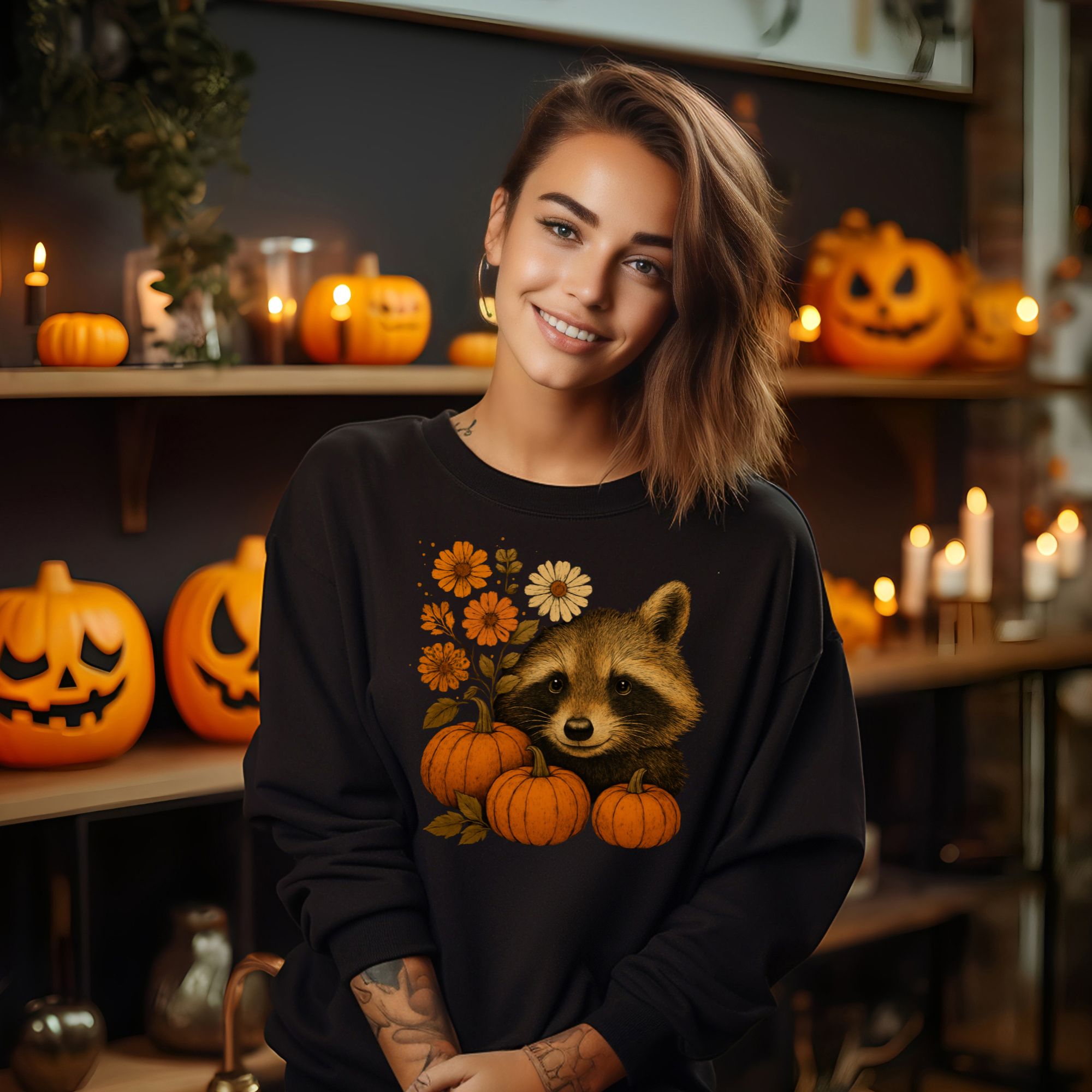 Autumn Raccoon Pumpkin Sweatshirt product thumbnail image