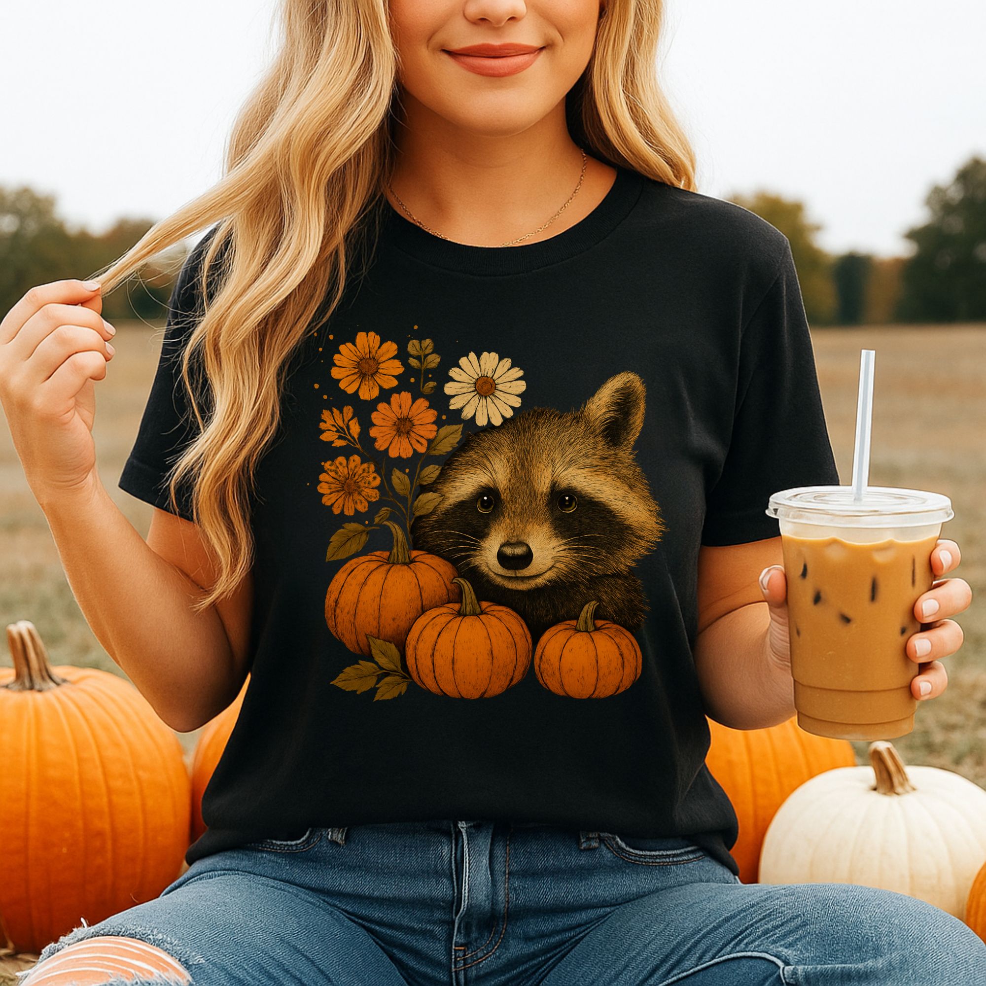 Autumn Raccoon Pumpkin T-shirt product thumbnail image