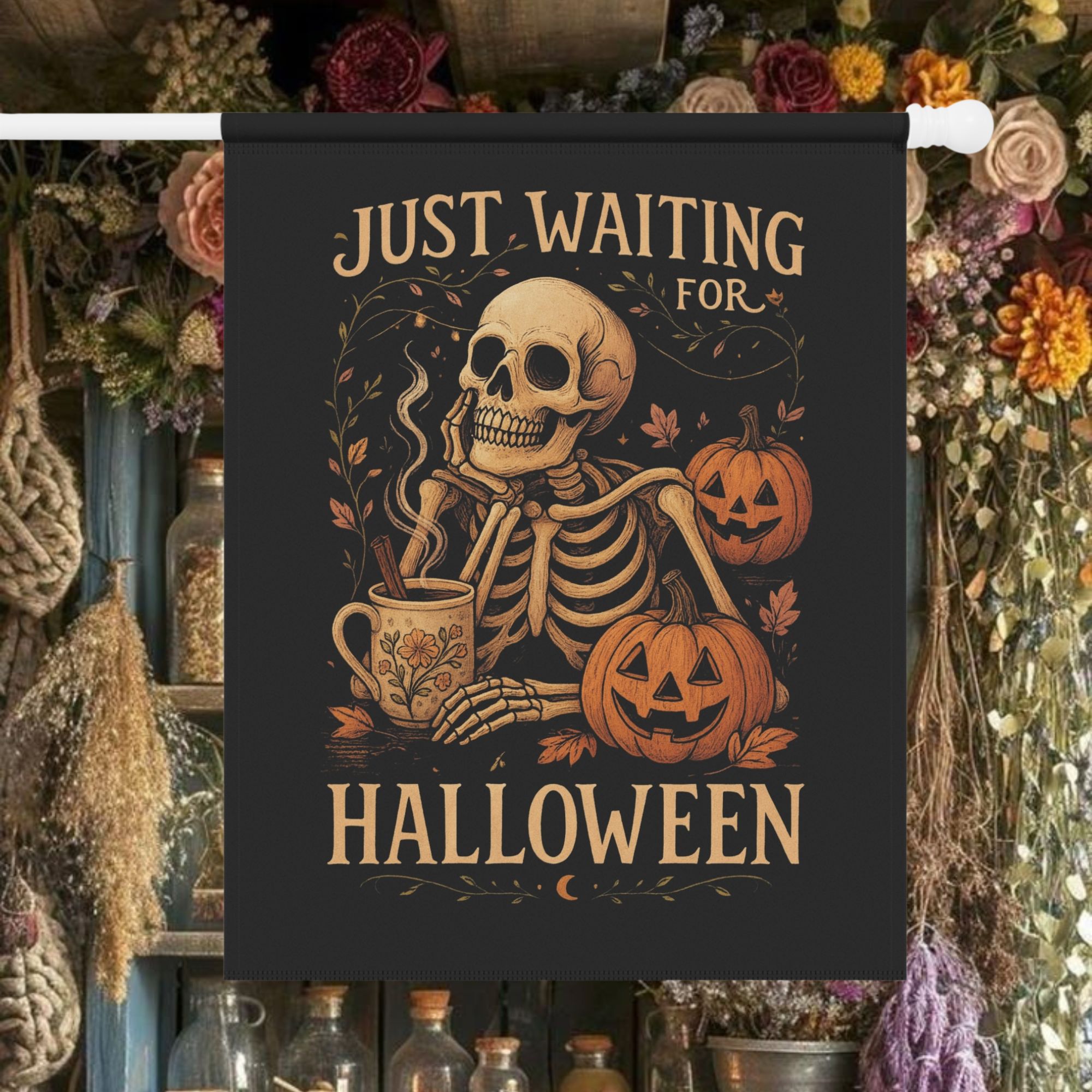 Waiting for Halloween House Flag