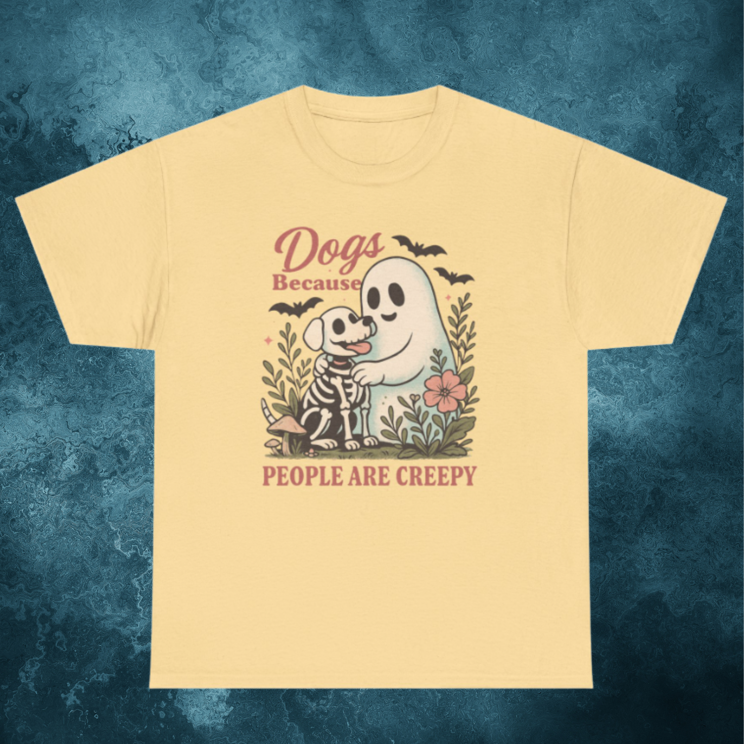 Dogs Because People Are Creepy Tee, Unisex Heavy Cotton Tee, Ideal for Halloween, Pet Lovers, Gift for Dog Owners, Casual Wear, Spooky Vibe product thumbnail image Dogs Because People Are Creepy Tee, Unisex Heavy Cotton Tee, Ideal for Halloween, Pet Lovers, Gift for Dog Owners, Casual Wear, Spooky Vibe product thumbnail image