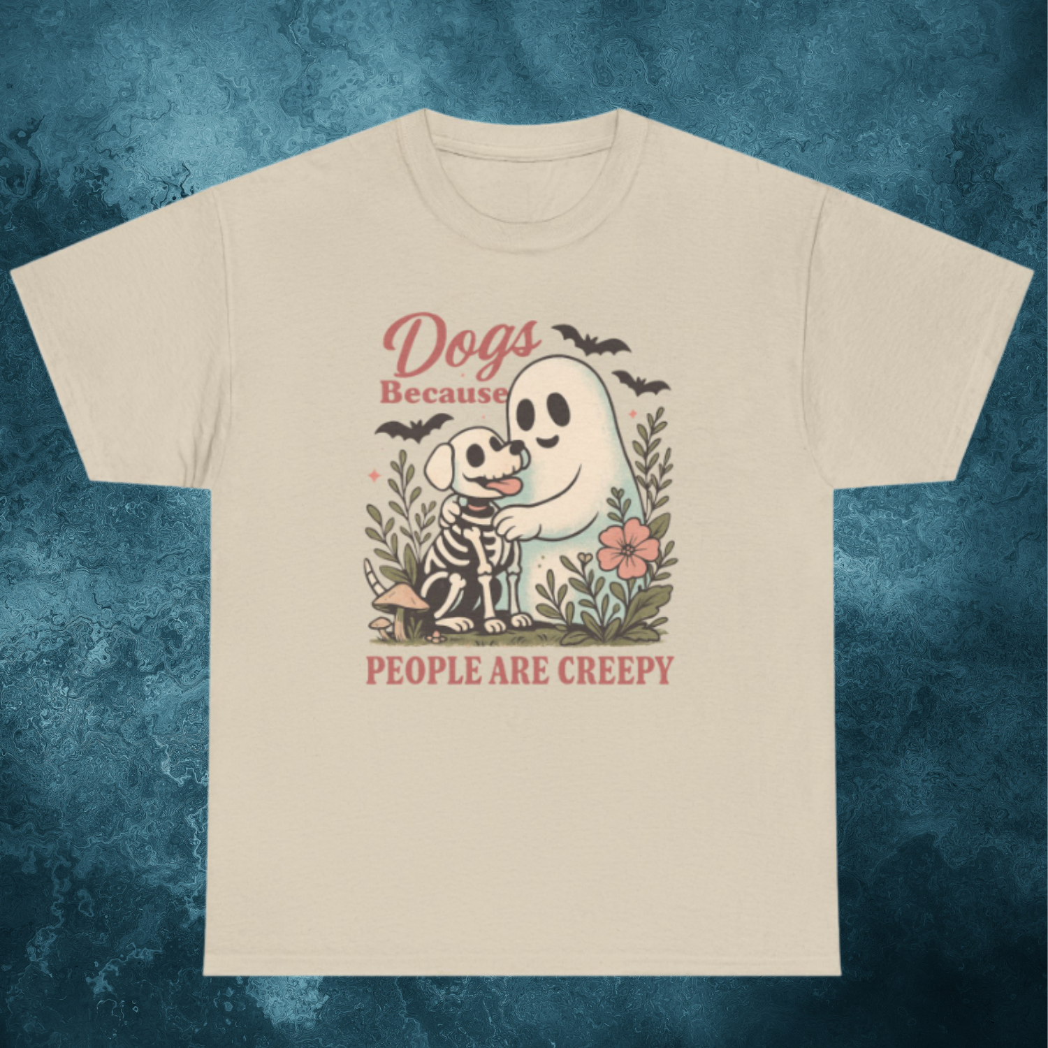 Dogs Because People Are Creepy Tee, Unisex Heavy Cotton Tee, Ideal for Halloween, Pet Lovers, Gift for Dog Owners, Casual Wear, Spooky Vibe product thumbnail image Dogs Because People Are Creepy Tee, Unisex Heavy Cotton Tee, Ideal for Halloween, Pet Lovers, Gift for Dog Owners, Casual Wear, Spooky Vibe product thumbnail image