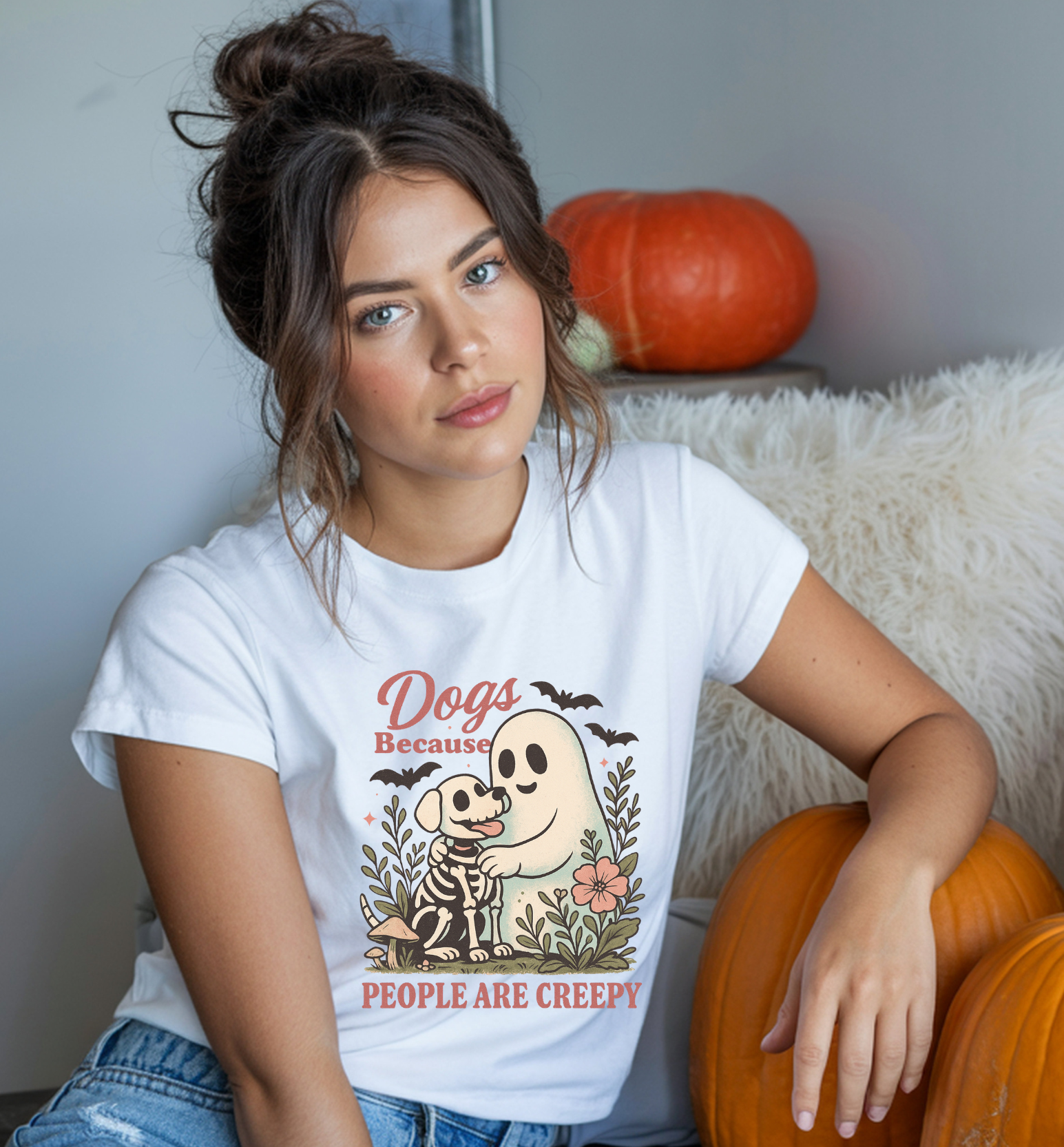 Dogs Because People Are Creepy Tee, Unisex Heavy Cotton Tee, Ideal for Halloween, Pet Lovers, Gift for Dog Owners, Casual Wear, Spooky Vibe product thumbnail image Dogs Because People Are Creepy Tee, Unisex Heavy Cotton Tee, Ideal for Halloween, Pet Lovers, Gift for Dog Owners, Casual Wear, Spooky Vibe product thumbnail image