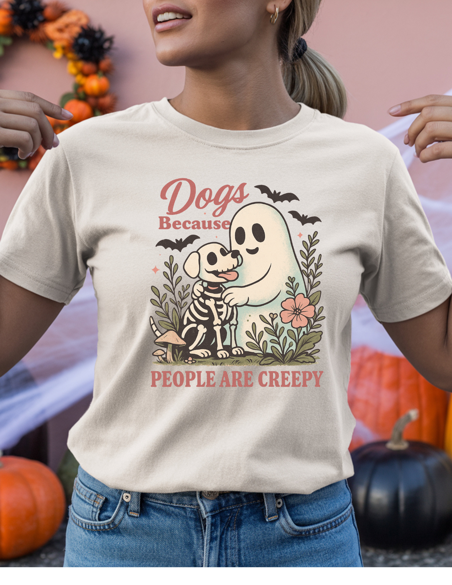 Dogs Because People Are Creepy Tee, Unisex Heavy Cotton Tee, Ideal for Halloween, Pet Lovers, Gift for Dog Owners, Casual Wear, Spooky Vibe product thumbnail image Dogs Because People Are Creepy Tee, Unisex Heavy Cotton Tee, Ideal for Halloween, Pet Lovers, Gift for Dog Owners, Casual Wear, Spooky Vibe product thumbnail image
