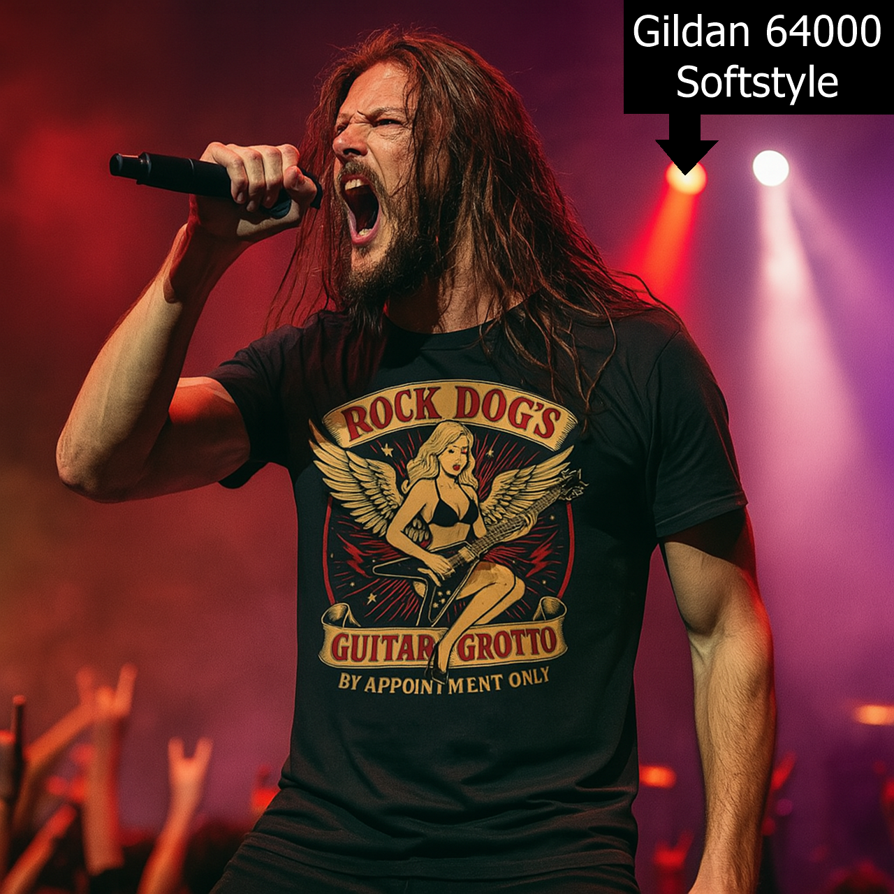 Pin-Up Graphic Tee | Guitar Unisex Softstyle T-Shirt, Vintage Music Tee, Rock Merch, Gift for Musicians, Punk T-shirt, Rock and Roll Shirt