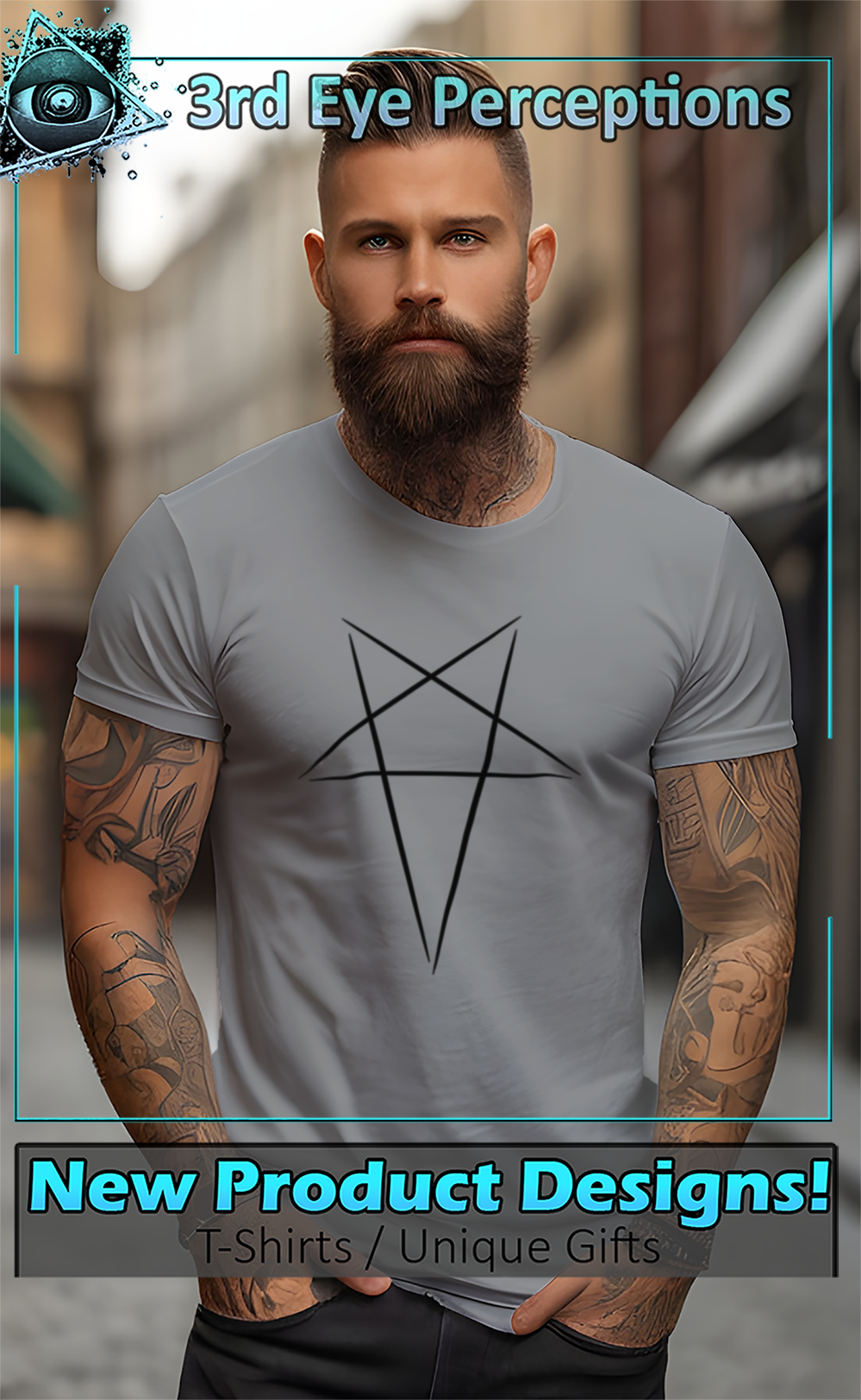 Vintage Black Scratched Goth Rocker Extended Pentagram product thumbnail image Vintage Black Scratched Goth Rocker Extended Pentagram product thumbnail image