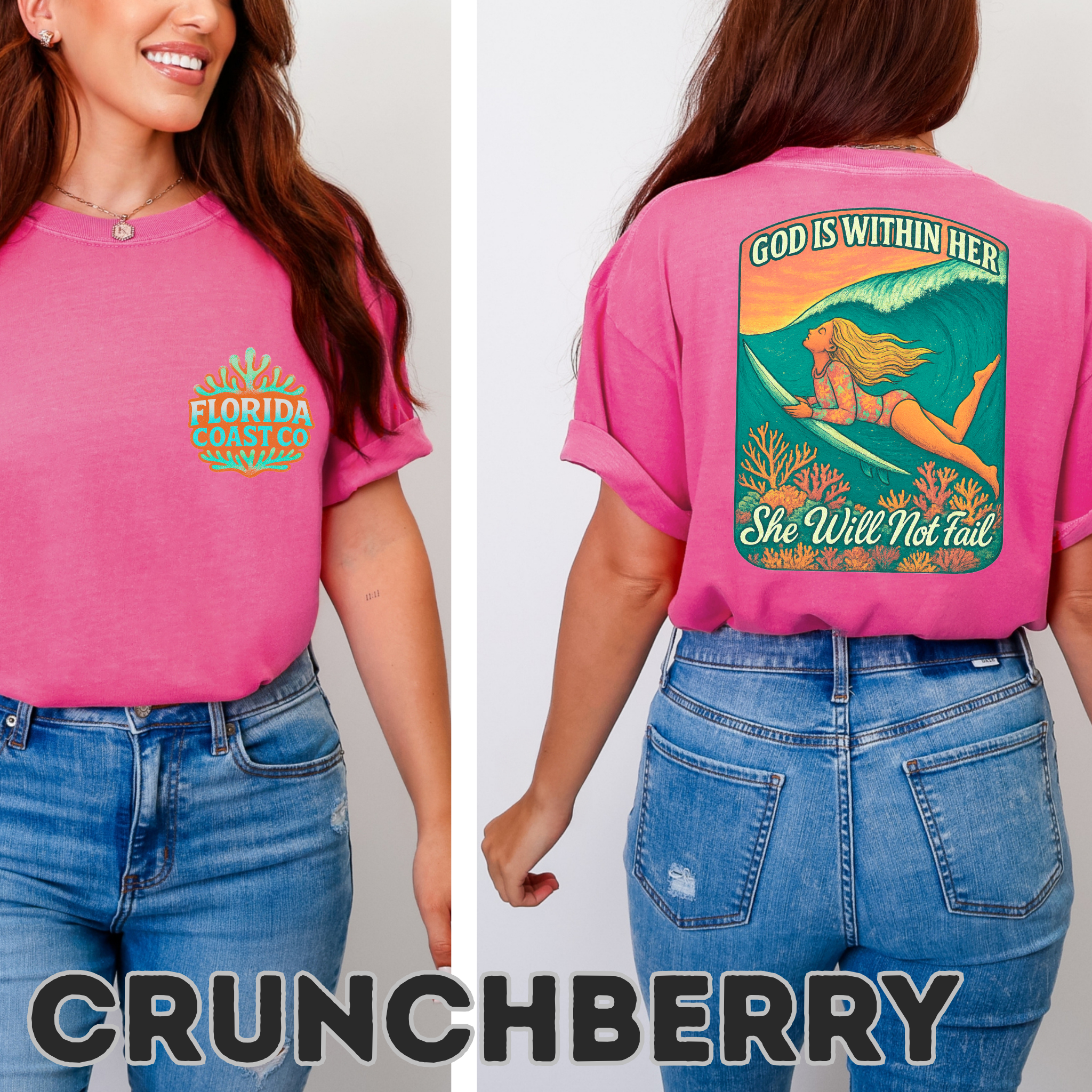 Christian Surf Shirt for Women - She Will Not Fail T-Shirt - God Is Within Her - Comfort Colors 1717 - Beachy Faith Tee S-4XL product thumbnail image