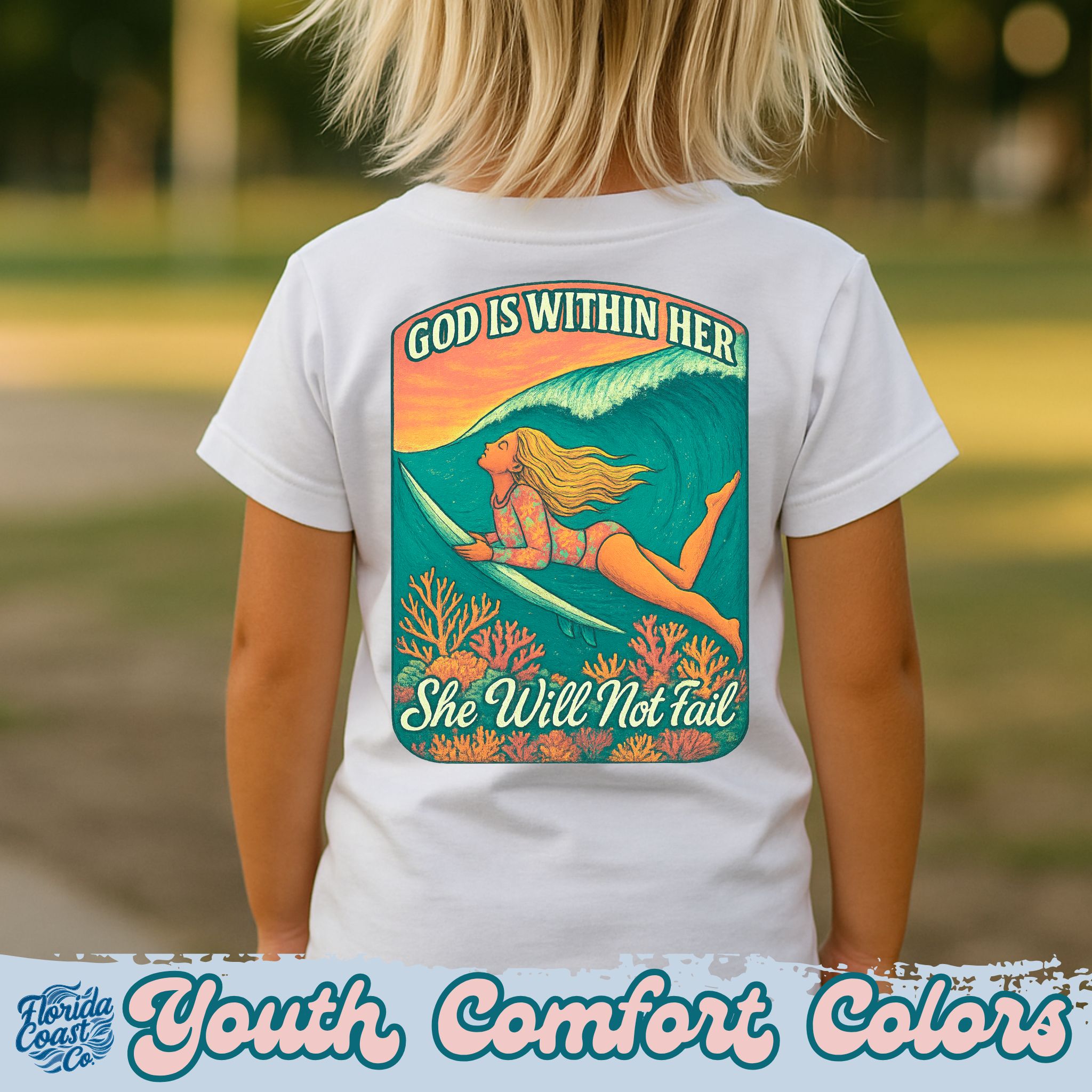 Christian Girl T-Shirt Youth - She Will Not Fail - God Is Within Her - Bible Verse Tee for Girls - Comfort Colors Youth S–XL