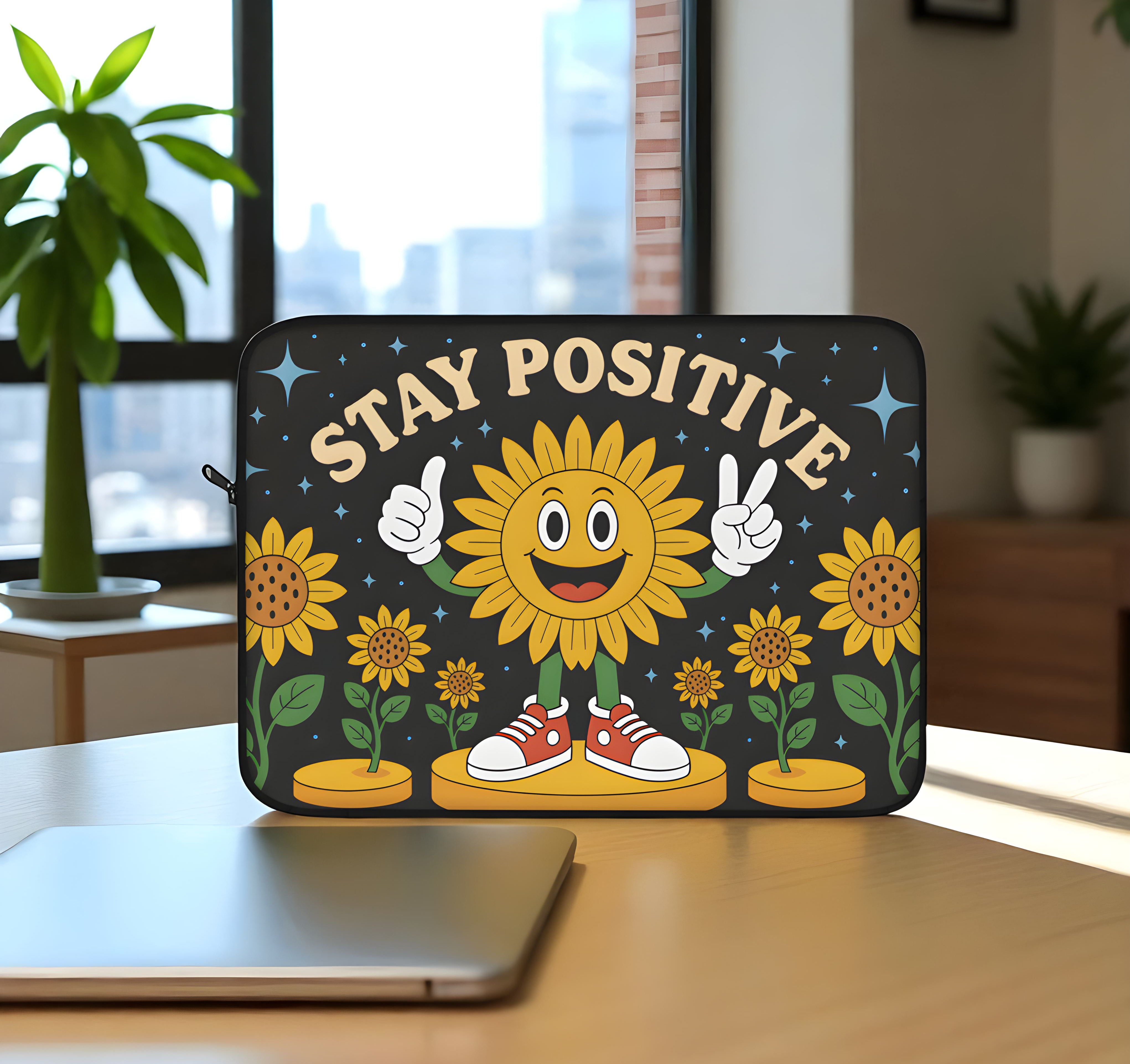 Positive Vibes Laptop Sleeve | Stay Positive Motivational Case, Flower Power Laptop Bag, Cute Tech Accessory, Gift for Students