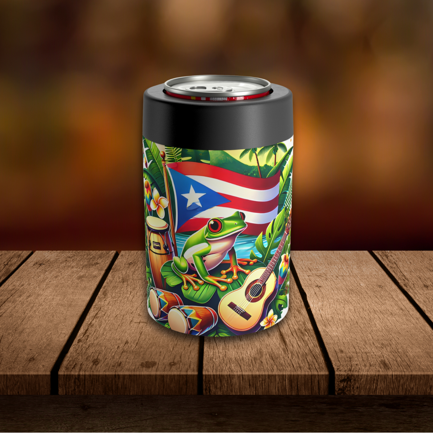 Can Holder, Boricua Puerto Rico Beverage Insulator Sleeve - Drink Cooler, Beer Hugger, Soda Holder, Gift for Puerto Rican, Caribbean Party