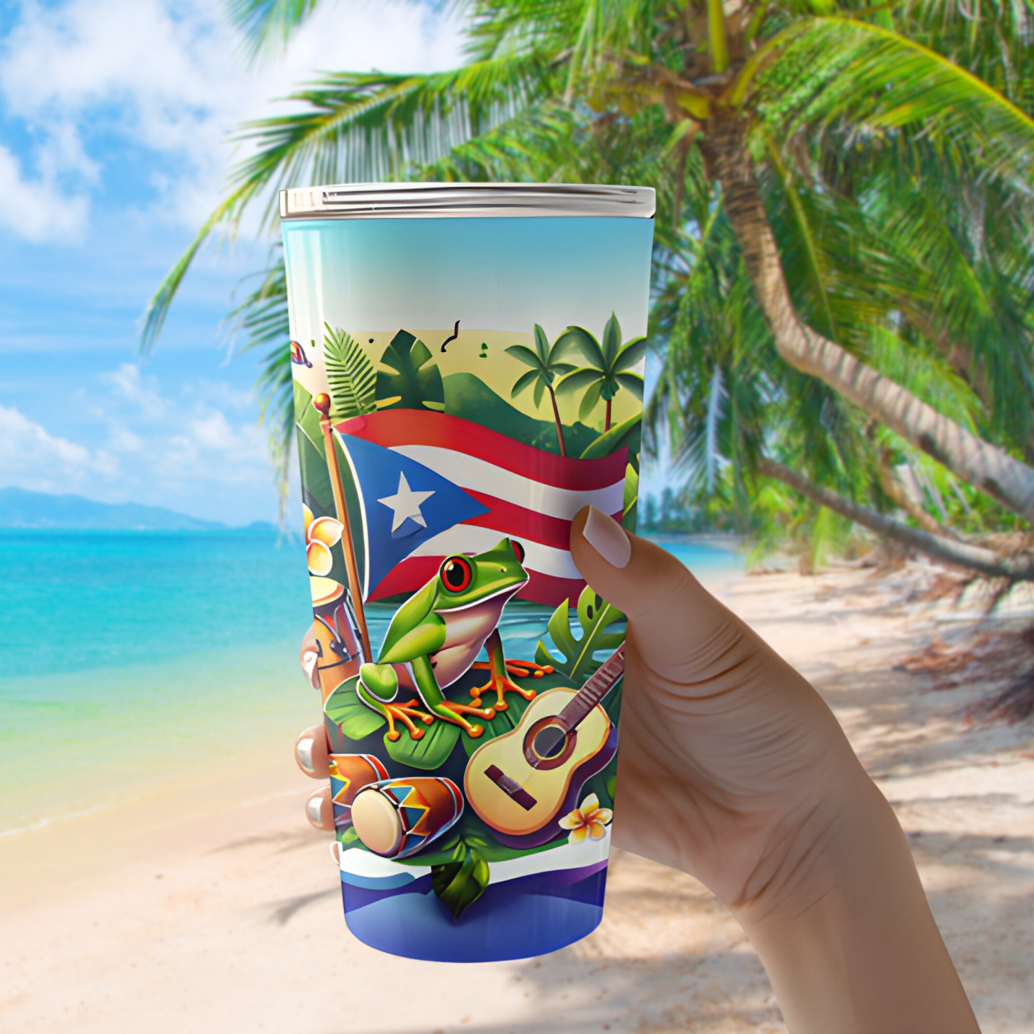 Tumbler 20oz - Boricua Puerto Rico, Vibrant Tropical Floral Design, Personalized Travel Cup, Gift for Puerto Rican Pride, Insulated Beverage