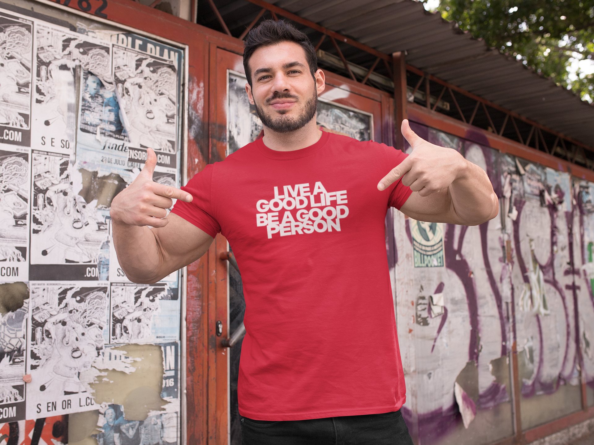Live a Good Life, Be a Good Person - Unapologetically Wholesome Tee for the Surprisingly Emotionally Stable product thumbnail image