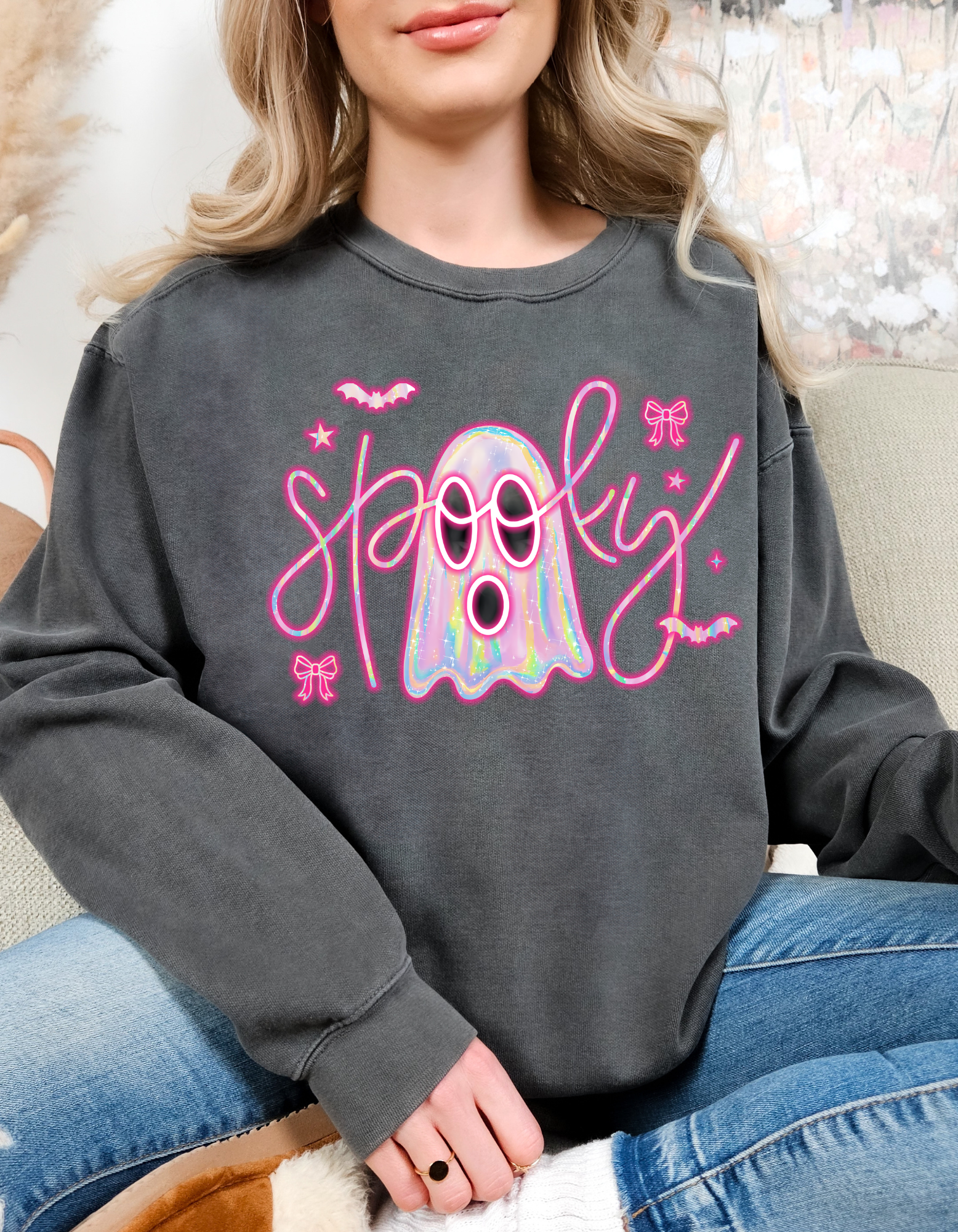 Comfort Colors Spooky Ghost Crewneck Sweatshirt, Lightweight Sweatshirt, Halloween Apparel, Unisex Sweatshirt, Cozy Ghost Sweater, Fall Fashion