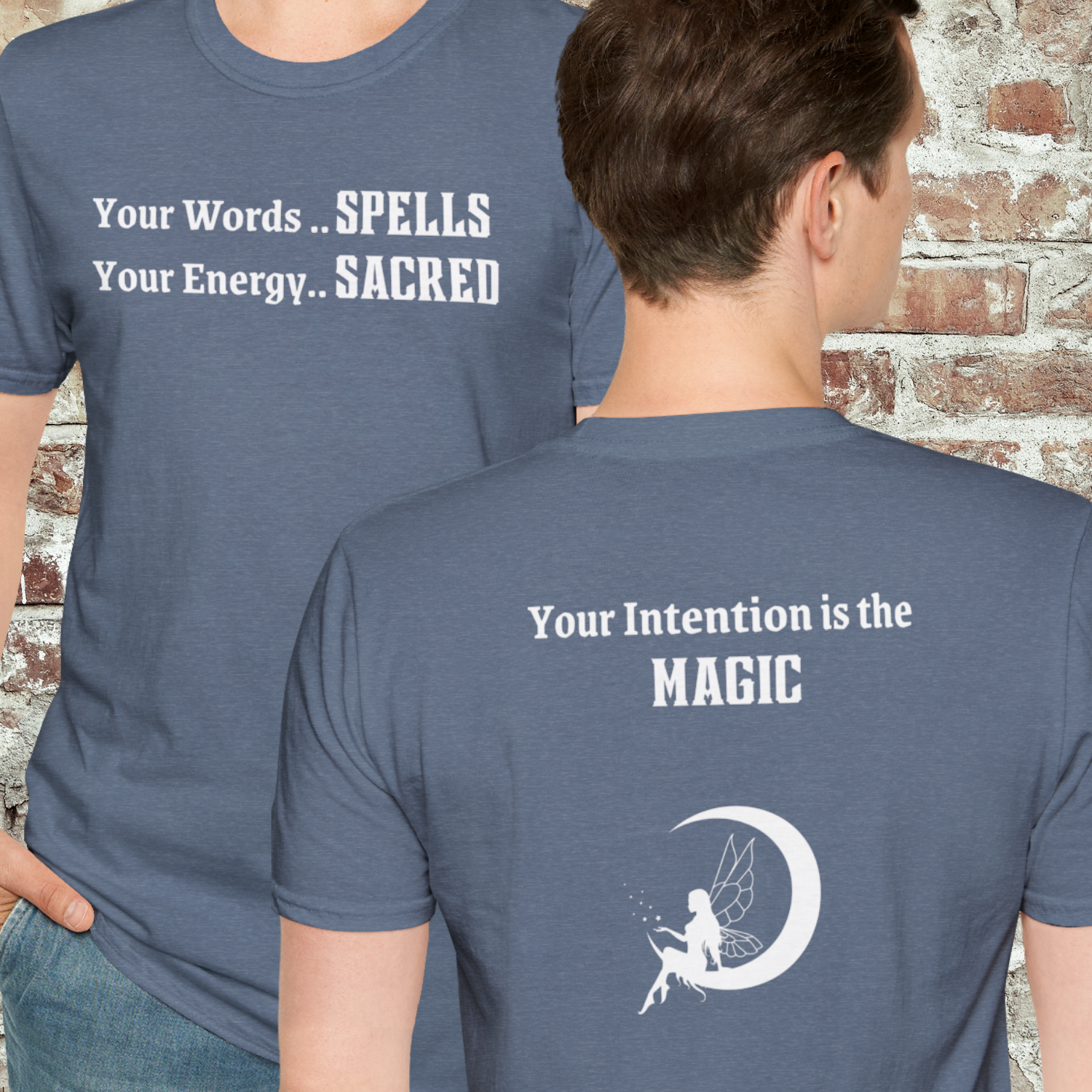 Sacred Energy T-Shirt, Spiritual Tee, Magical Quote Top, Unisex Cotton Graphic Shirt, Motivational Apparel, Words .. SPELLS .. Energy .. Sacred, Intention .. MAGIC product thumbnail image
