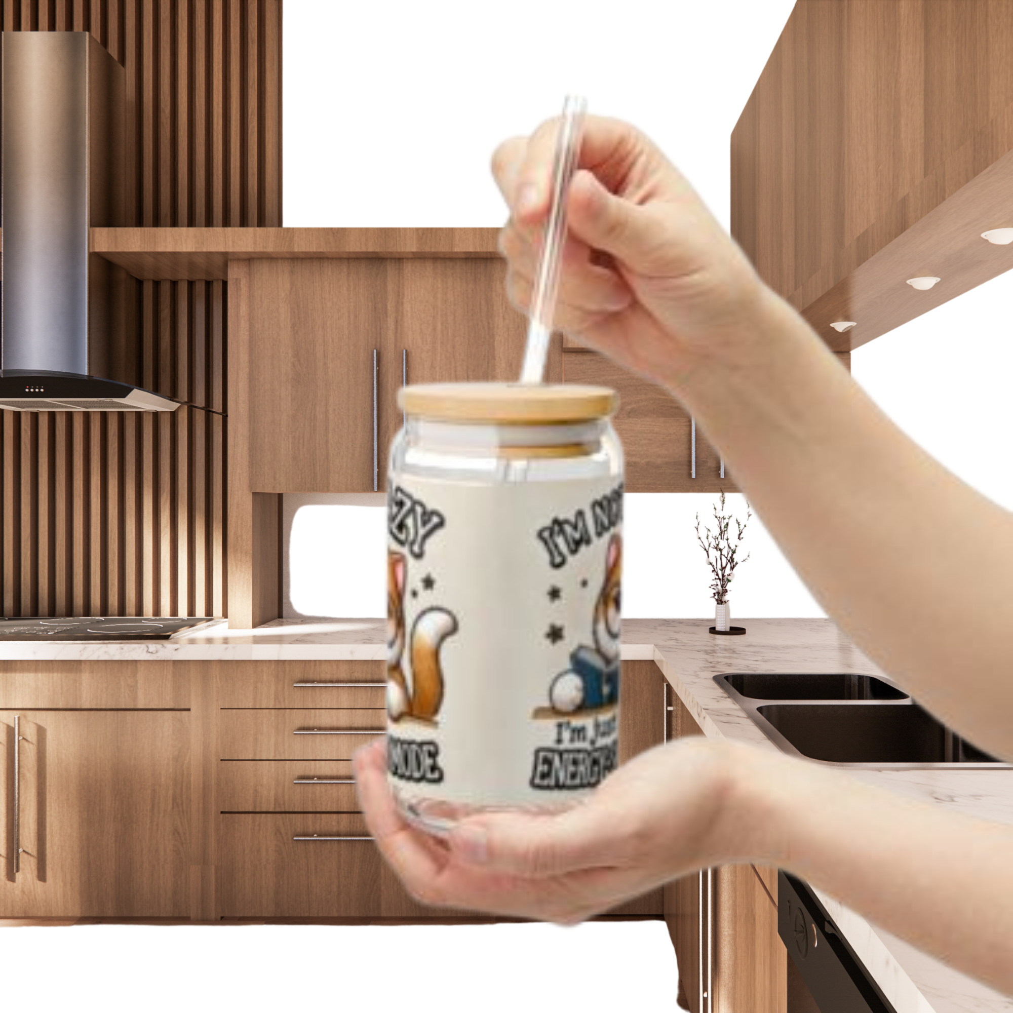 Funny Cat Glass Tumbler Im Not Lazy Im in Energy Saving Mode | 16oz Sipper Cup with Bamboo Lid And Straw | Cute Gift for Cat Lovers product thumbnail image