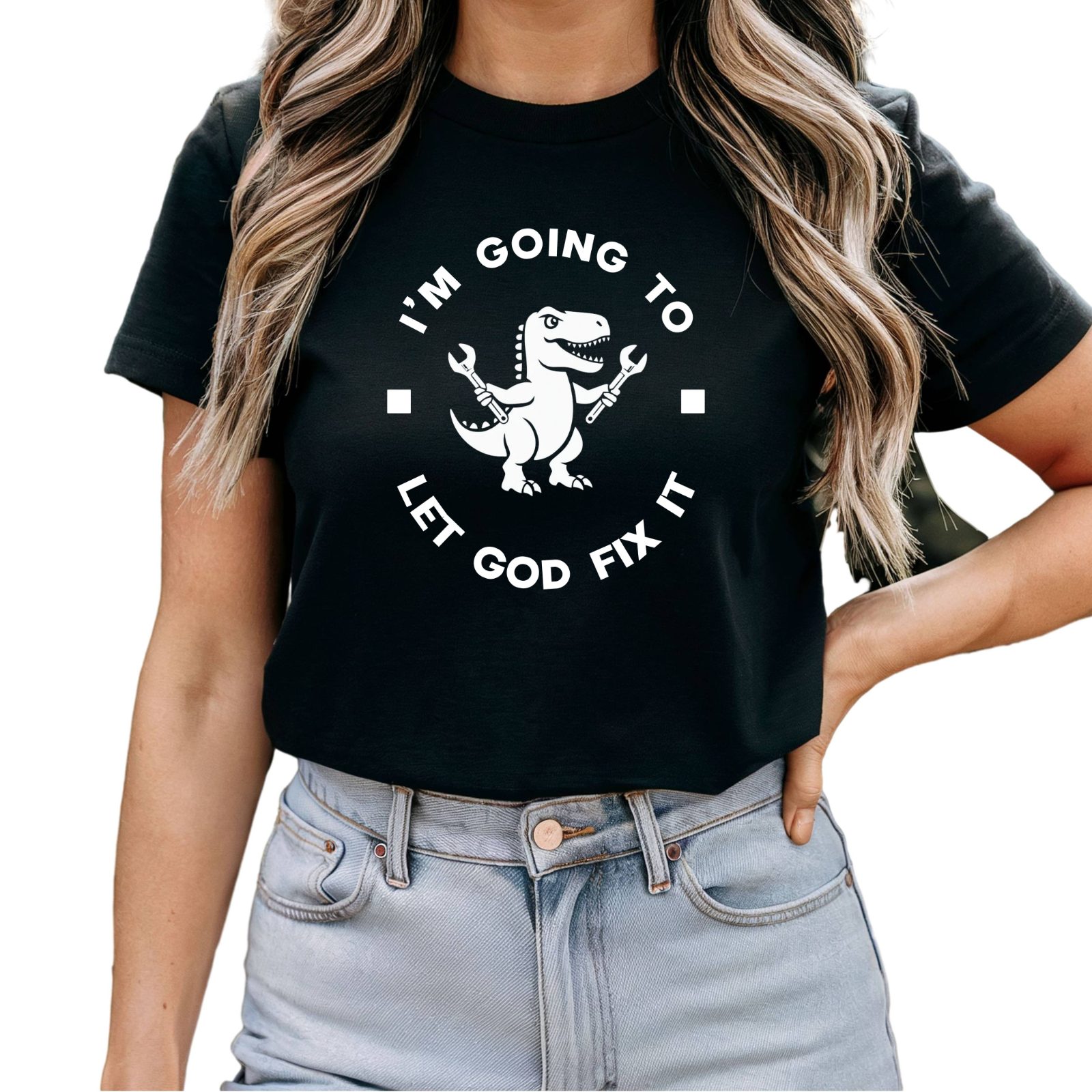 I'm Going To Let God Fix It T-Shirt – Inspirational Christian Graphic Tee With A Dinosaur And His Tools product thumbnail image I'm Going To Let God Fix It T-Shirt – Inspirational Christian Graphic Tee With A Dinosaur And His Tools product thumbnail image