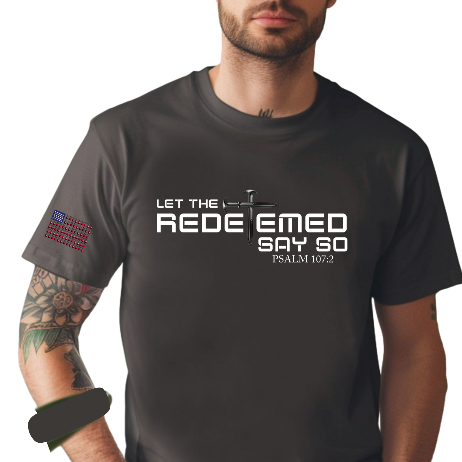 Redeemed Christian T-Shirt for Men – Let the Redeemed Say So – Jesus Cross Nails Faith Tee – Psalm 107:2 Bible Verse Shirt product thumbnail image Redeemed Christian T-Shirt for Men – Let the Redeemed Say So – Jesus Cross Nails Faith Tee – Psalm 107:2 Bible Verse Shirt product thumbnail image