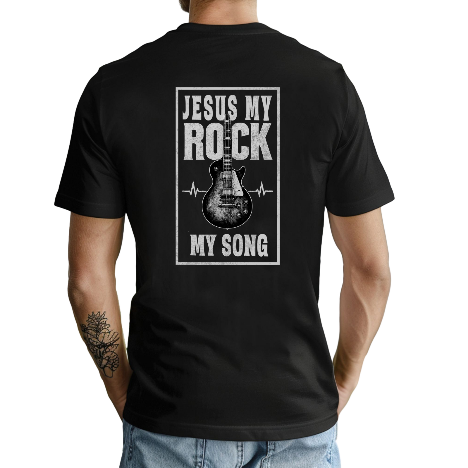 Jesus My Rock My Song T-Shirt – Christian Guitar Faith Shirt – Worship Music Tee for Church, Musicians, and Believers