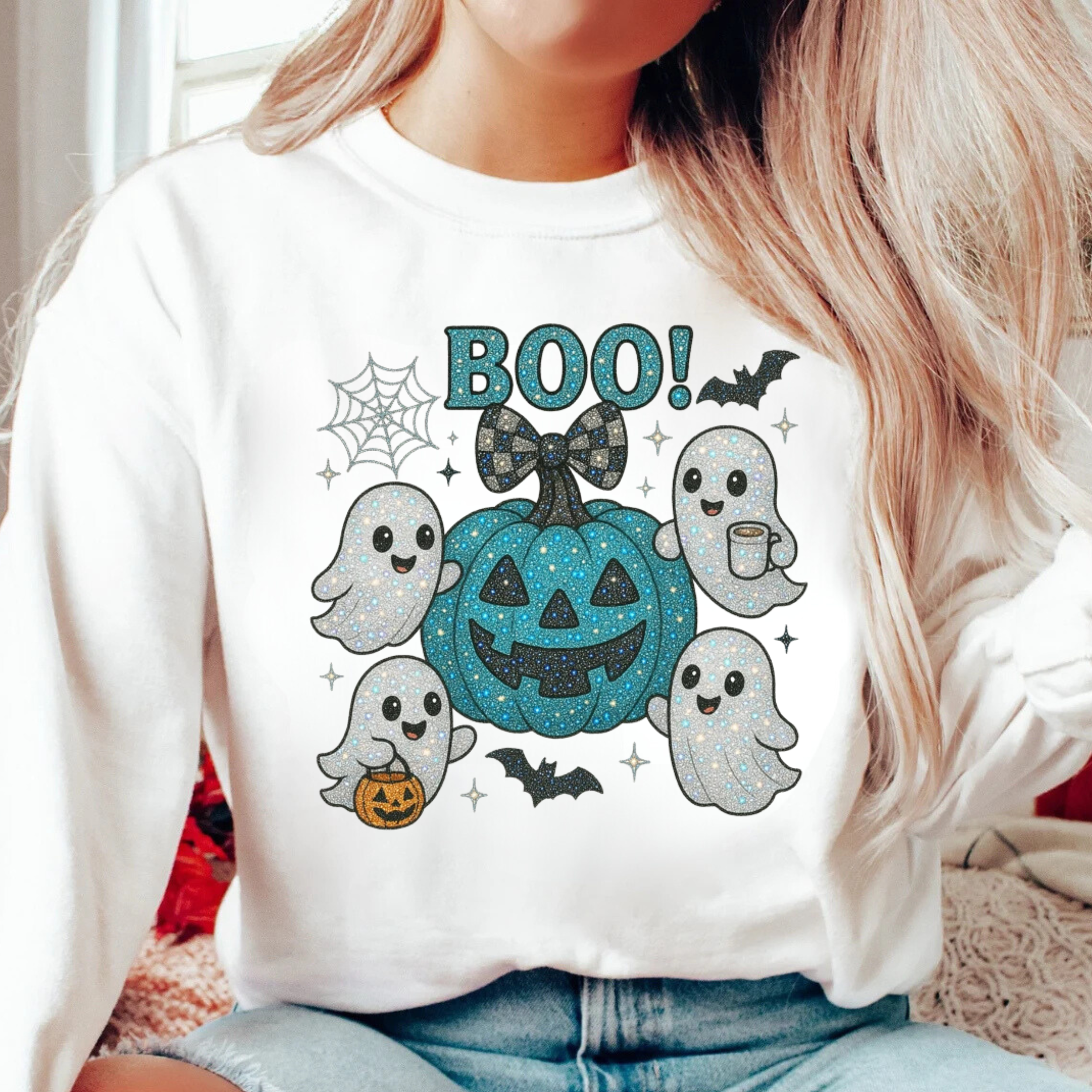 Spooky Ghosts Crewneck Sweatshirt, Halloween Sweater, Personalized Halloween Apparel, Boo Sweatshirt, Cute Ghost Sweater