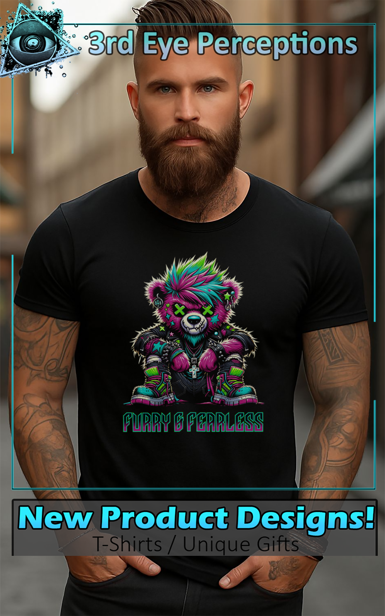 Rocker Teddy Unisex Tee - Furry &amp; Fearless Punk Graphic Shirt product thumbnail image