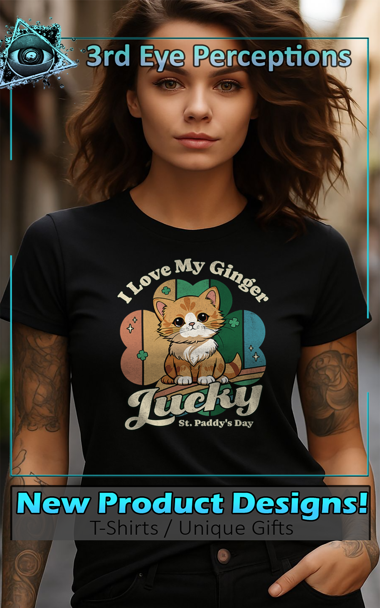 St Patrick's Day Lucky Cat Cute Vintage Unisex Tee product thumbnail image