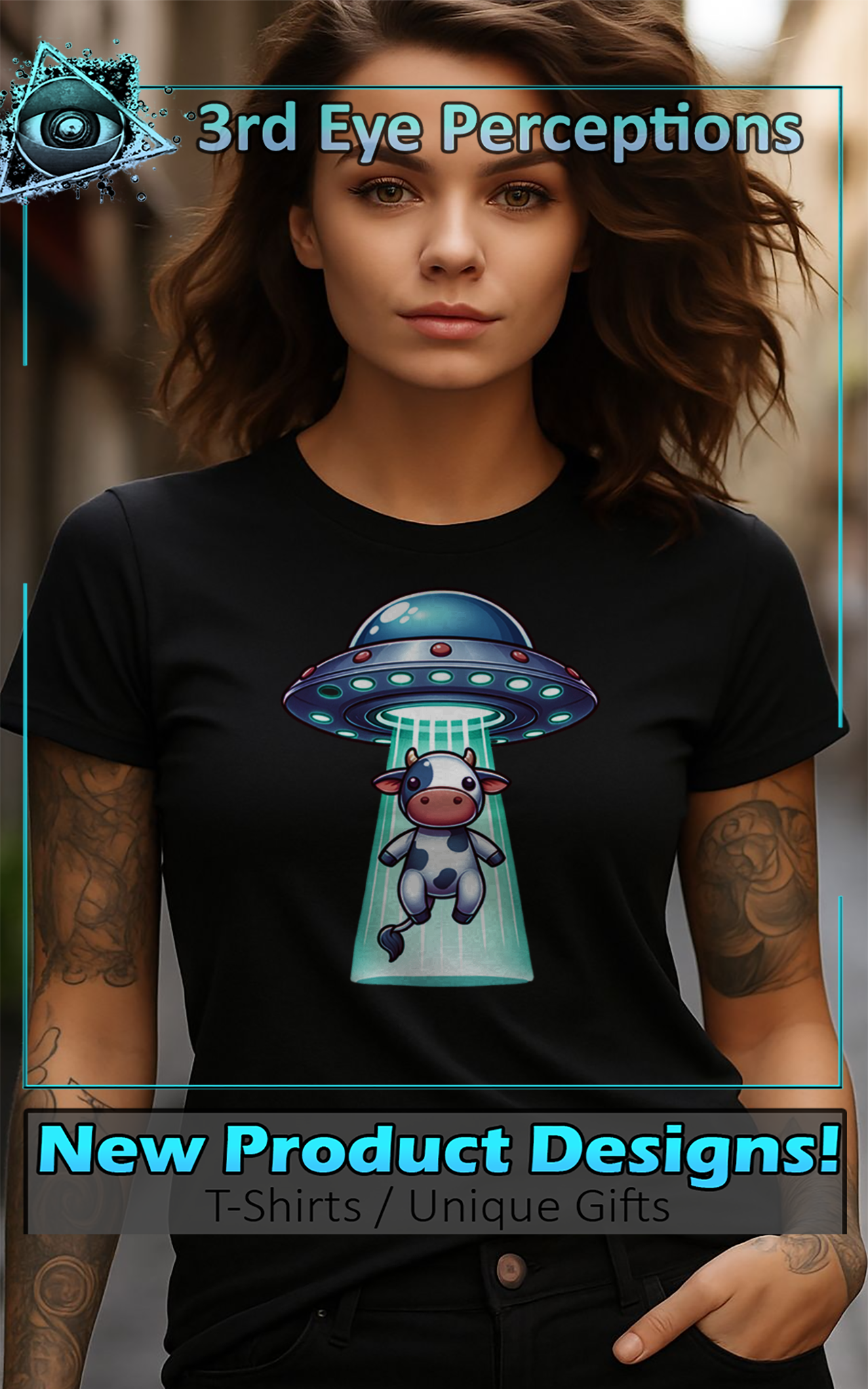 Cute Cartoon Funny Cow Alien Obduction kawaii Unisex Tee