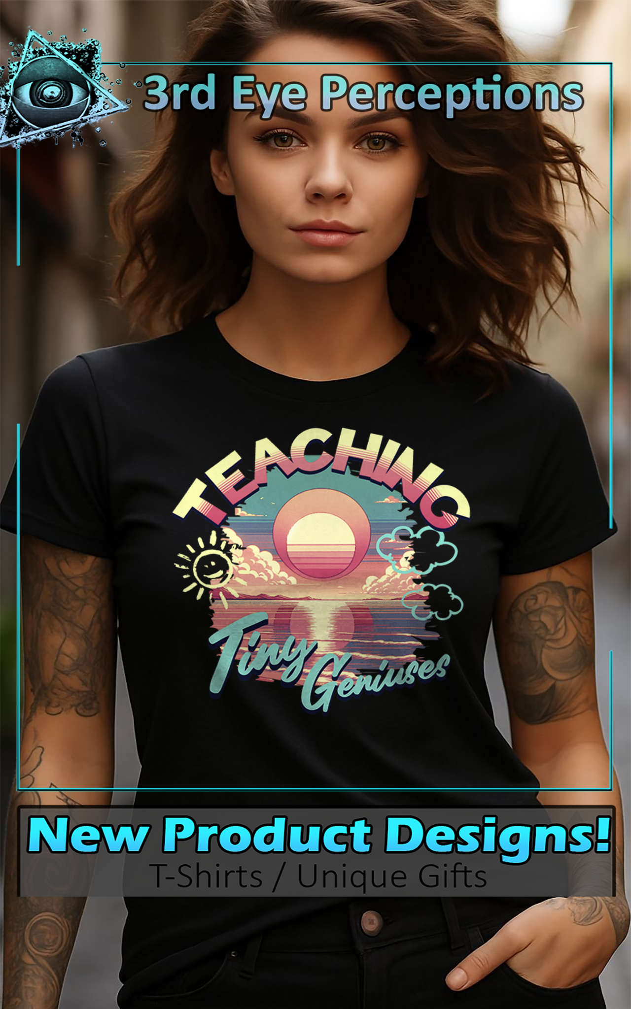 Vintage Retro Pastel Sunrise With Doodles Teaching Tiny Geniuses