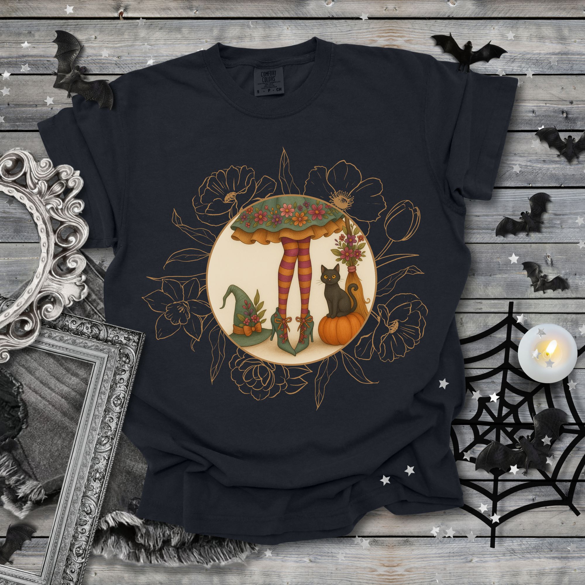 Floral Witch Halloween T-shirt