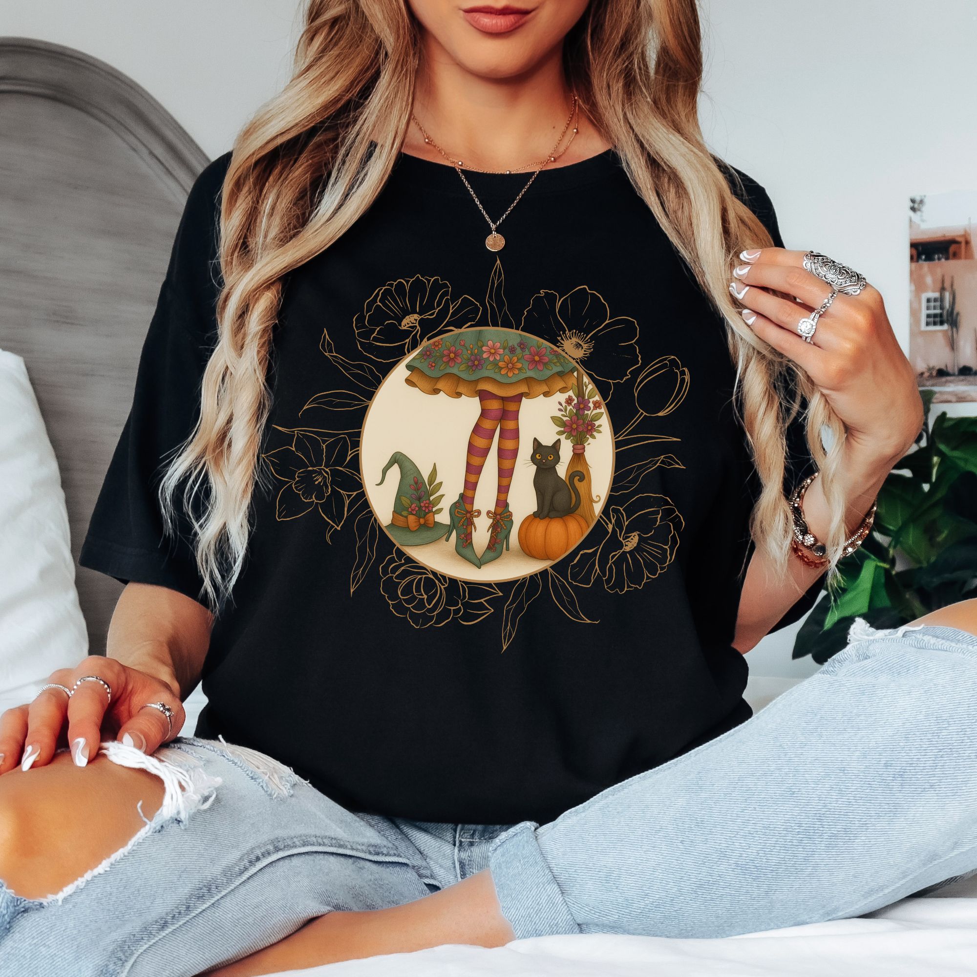 Floral Witch Halloween T-shirt product thumbnail image Floral Witch Halloween T-shirt product thumbnail image