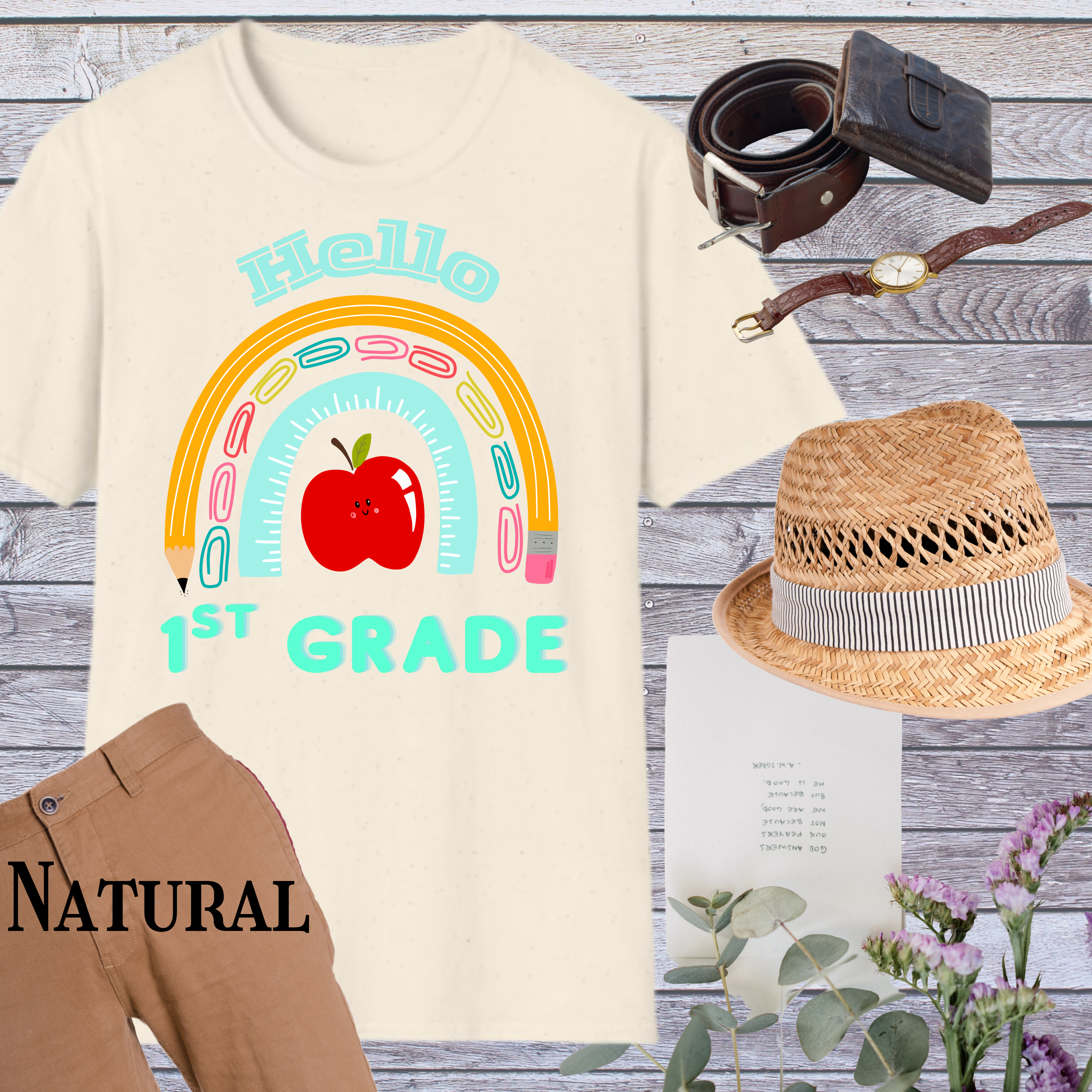 Hello 1st Grade Rainbow T-Shirt, Back to School Tee, Teacher Gift, Classroom Apparel, Kids Education Shirt, Unisex Softstyle Top product thumbnail image